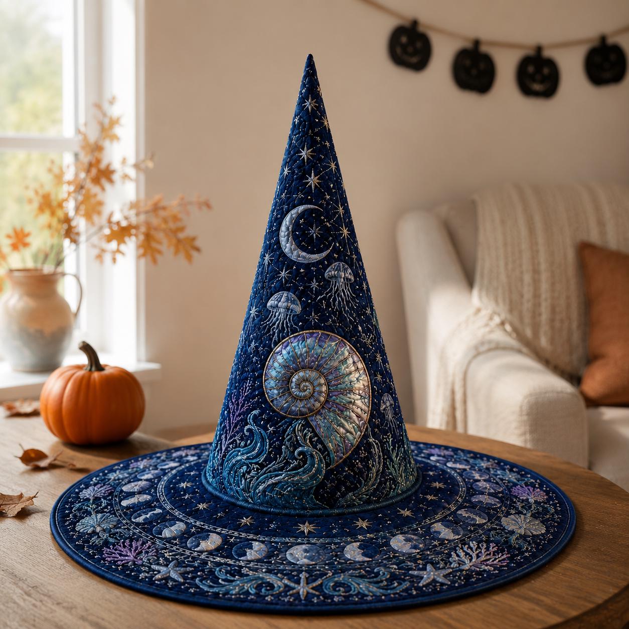Ghost Ship Quilted Witch Hat for Haunted Ocean Halloween Decor and Celestial Nautical Centerpiece with Spooky Coastal Gift - photo 2