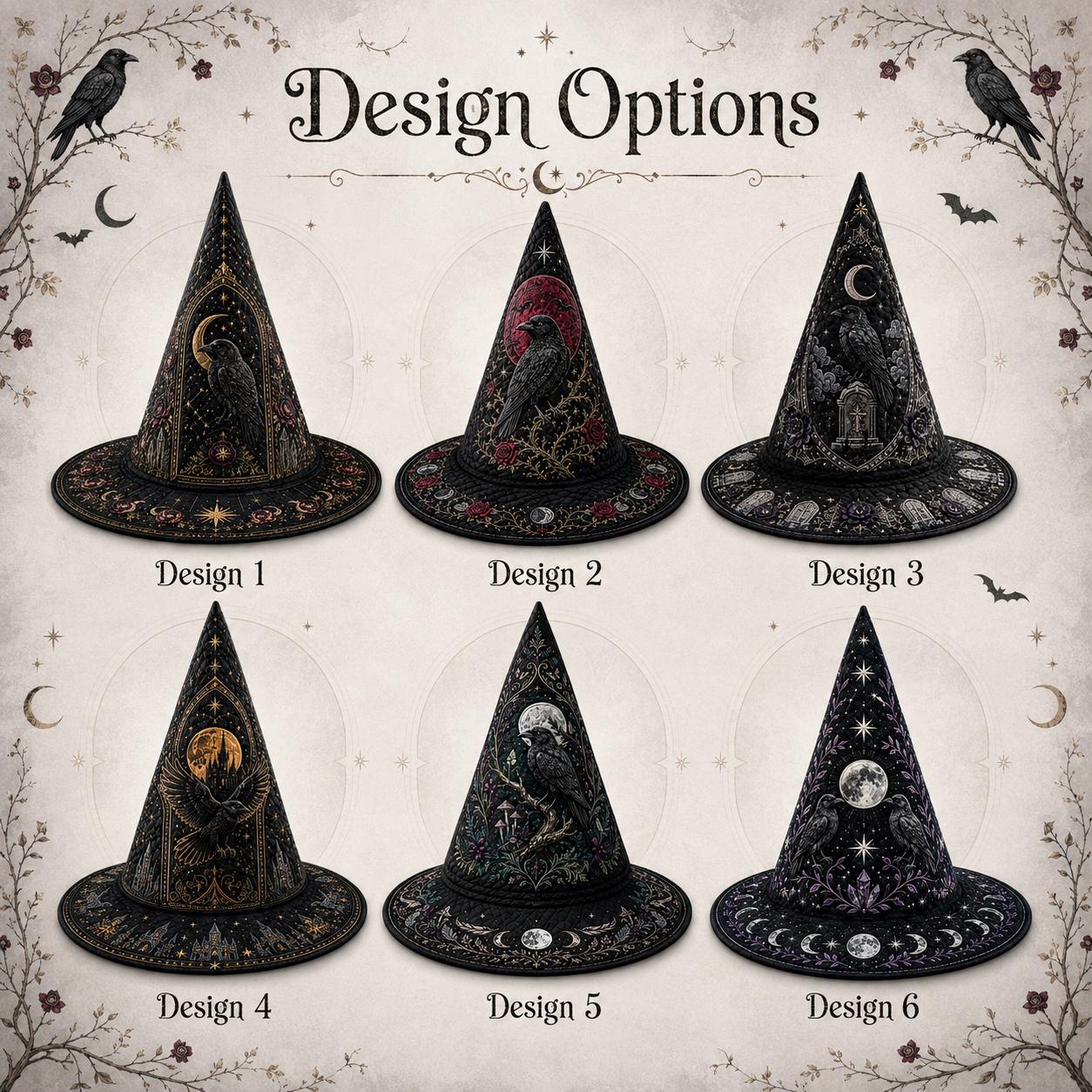 Raven Quilted Witch Hat for Gothic Celestial Halloween Decor and Dark Academia Centerpiece with Spooky Raven Lover Gift - photo 3