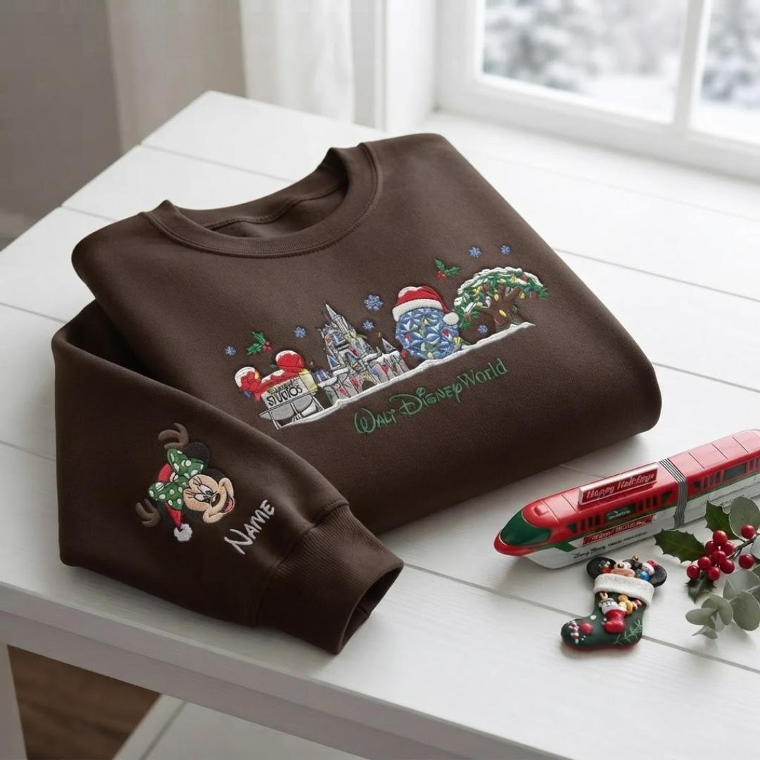 Embroidered Walt Disney World Christmas T-Shirt or Sweatshirt with Custom Name Mickey and Friends – Very Merry Christmas Gift for Her - photo 4
