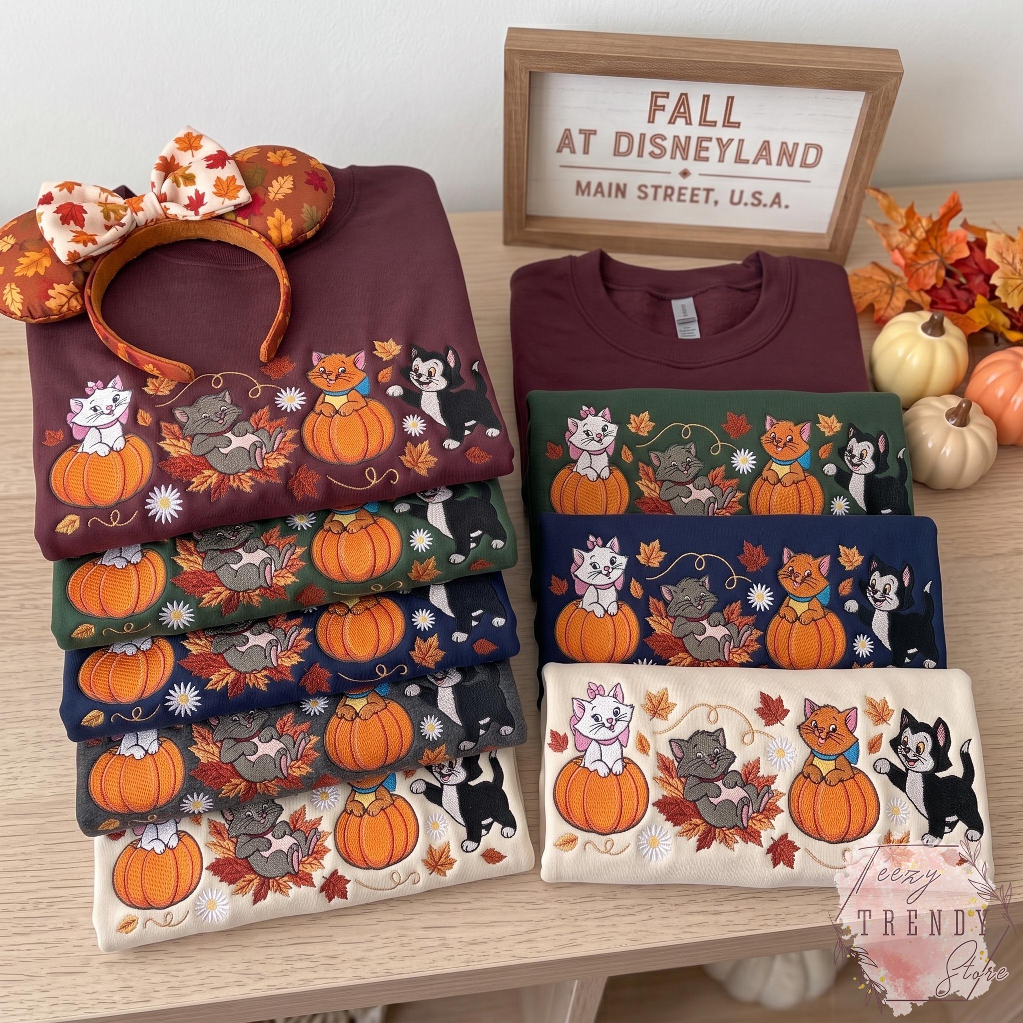 Embroidered Disney Cats Fall Sweatshirt with Marie Berlioz Toulouse and Figaro – Autumn Pumpkin Spooky Halloween T-Shirt Outfit - photo 4