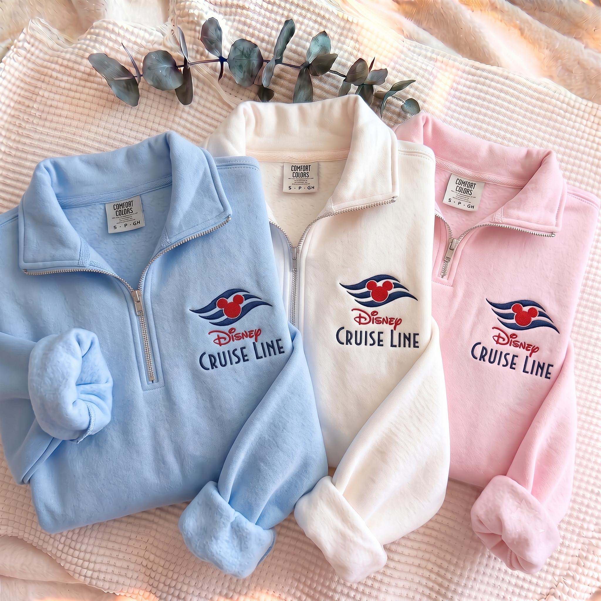 Custom Embroidered Mickey Disney Cruise Line Quarter Zip Pullover – Matching Family Vacation Magic Ship Trip Sweatshirt