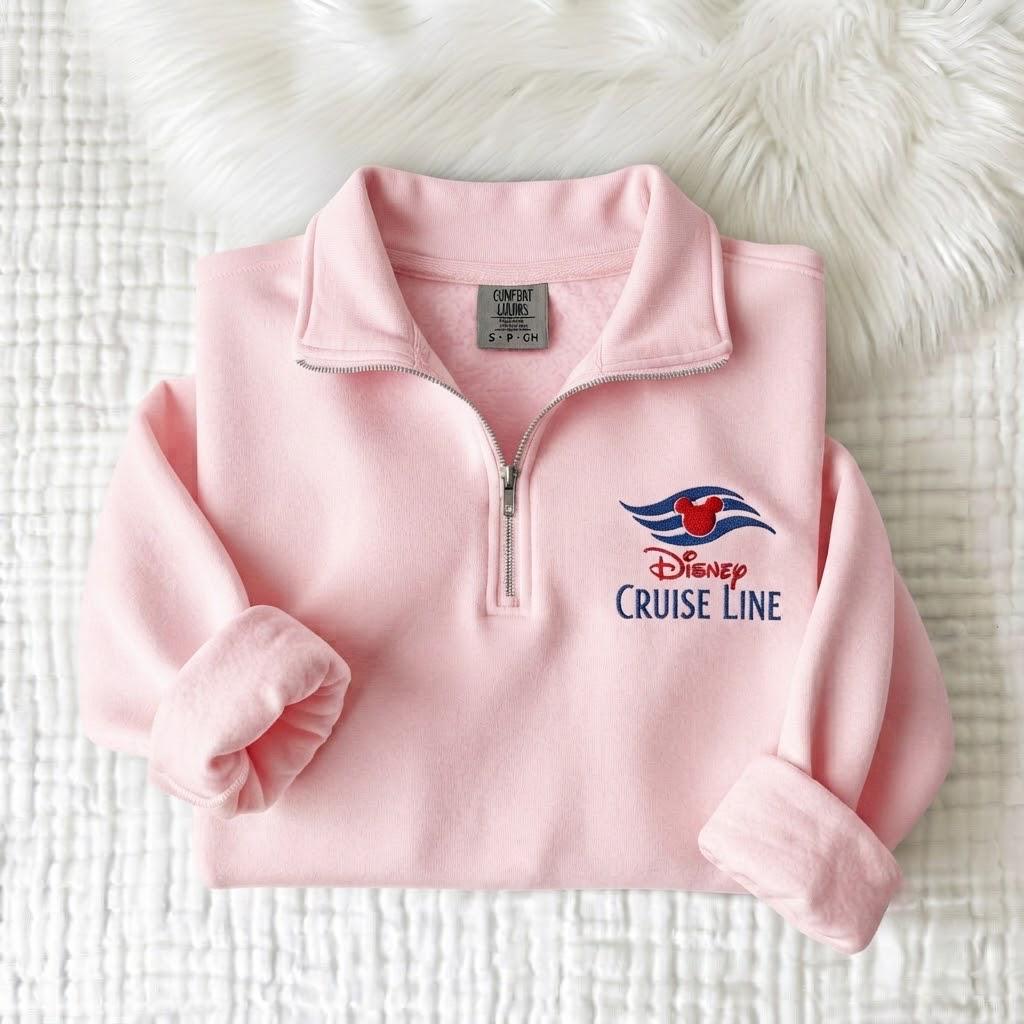 Custom Embroidered Mickey Disney Cruise Line Quarter Zip Pullover – Matching Family Vacation Magic Ship Trip Sweatshirt