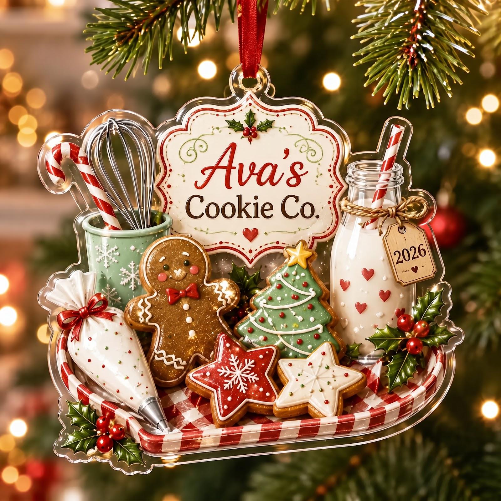 Personalized Cookie Shop Christmas Acrylic Ornament 2026 with Custom Name Keepsake and Baker Holiday Gift for Gingerbread Kitchen Decor