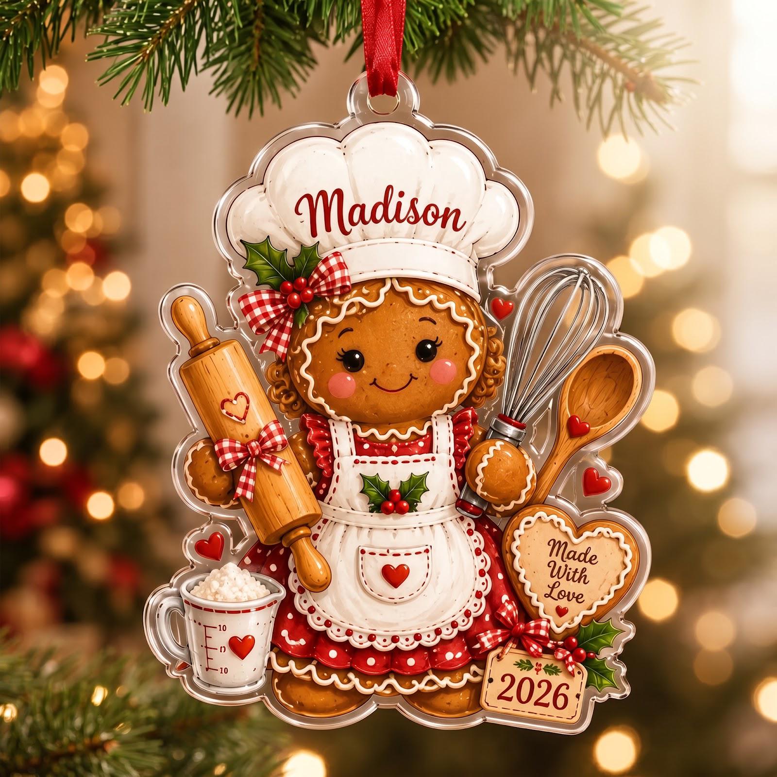 Personalized Baker Christmas Ornament 2026 with Custom Name Gingerbread Chef Keepsake and Baking Lover Holiday Gift for Kitchen Decor