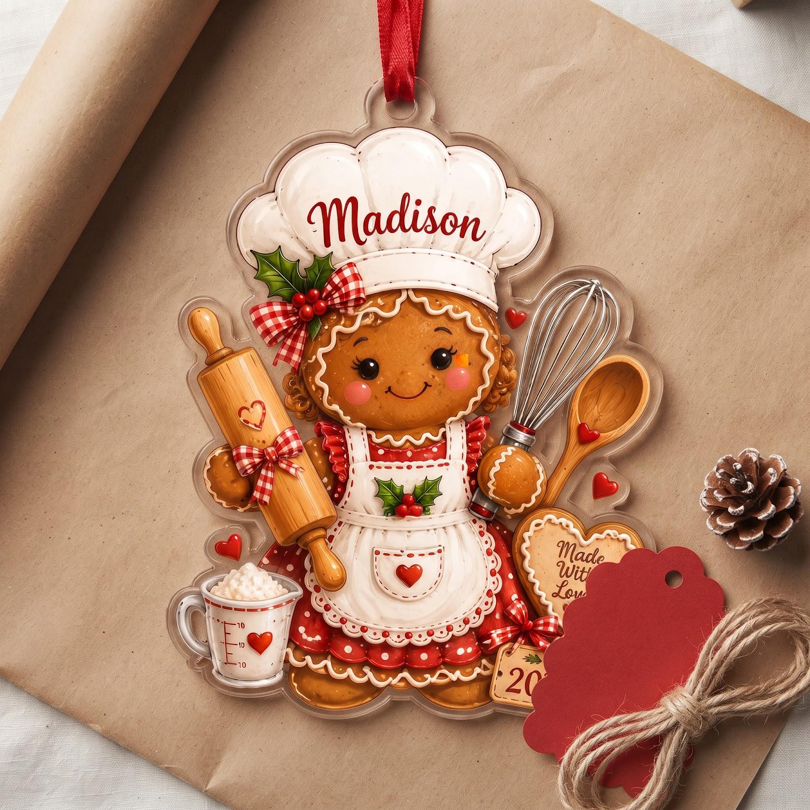 Personalized Baker Christmas Ornament 2026 with Custom Name Gingerbread Chef Keepsake and Baking Lover Holiday Gift for Kitchen Decor - photo 2