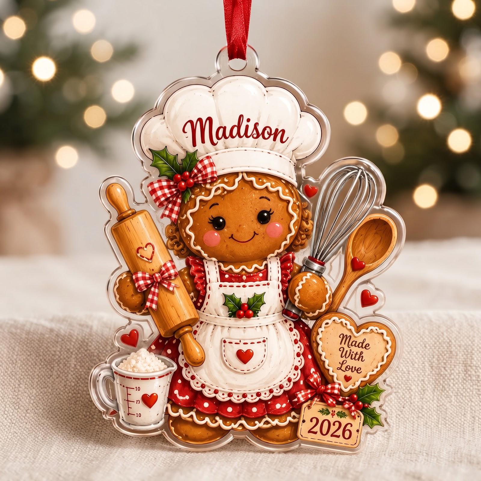 Personalized Baker Christmas Ornament 2026 with Custom Name Gingerbread Chef Keepsake and Baking Lover Holiday Gift for Kitchen Decor - photo 4