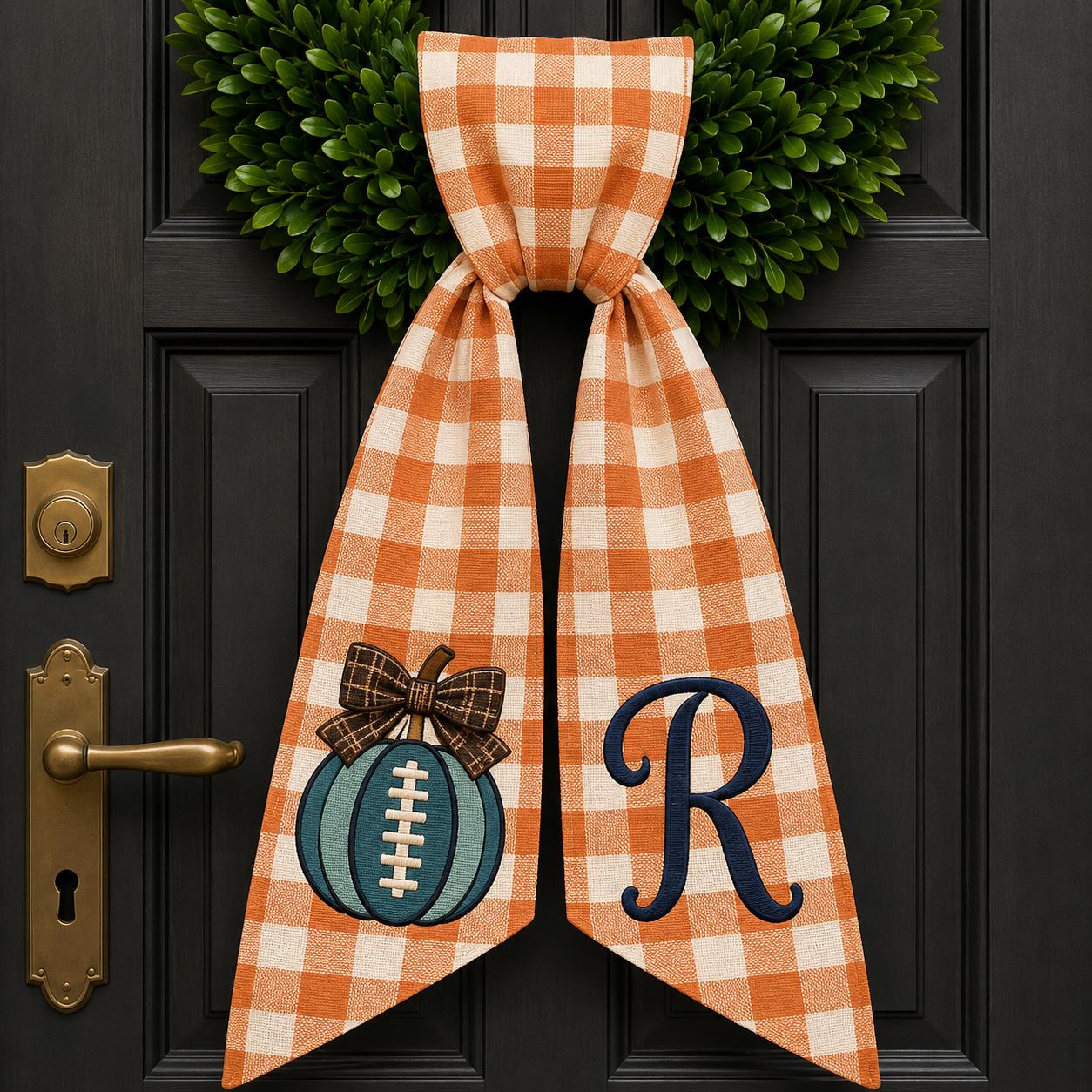 Wreath Sash Custom All-season Monogram Bow Bundle with Choose 4 or 8 Set Plus Personalized Grandma Football Pumpkin Door Decor - photo 9