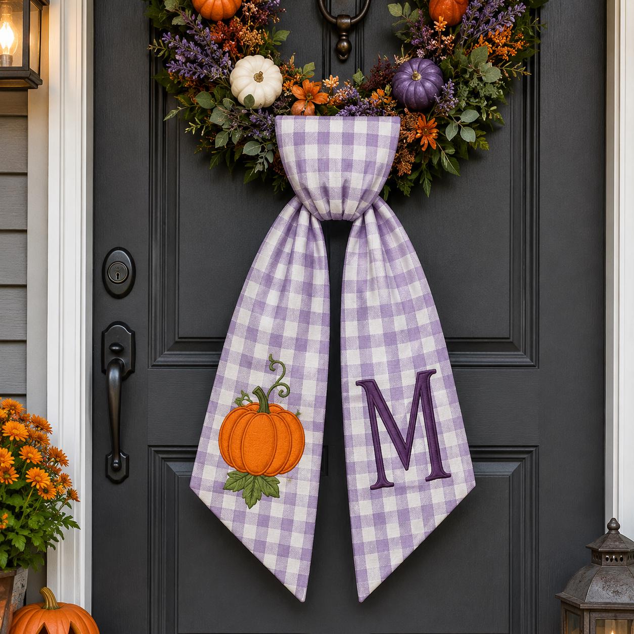 Wreath Sash Custom All-season Monogram Bow Bundle with Choose 4 or 8 Set Plus Personalized Grandma Football Pumpkin Door Decor - photo 11