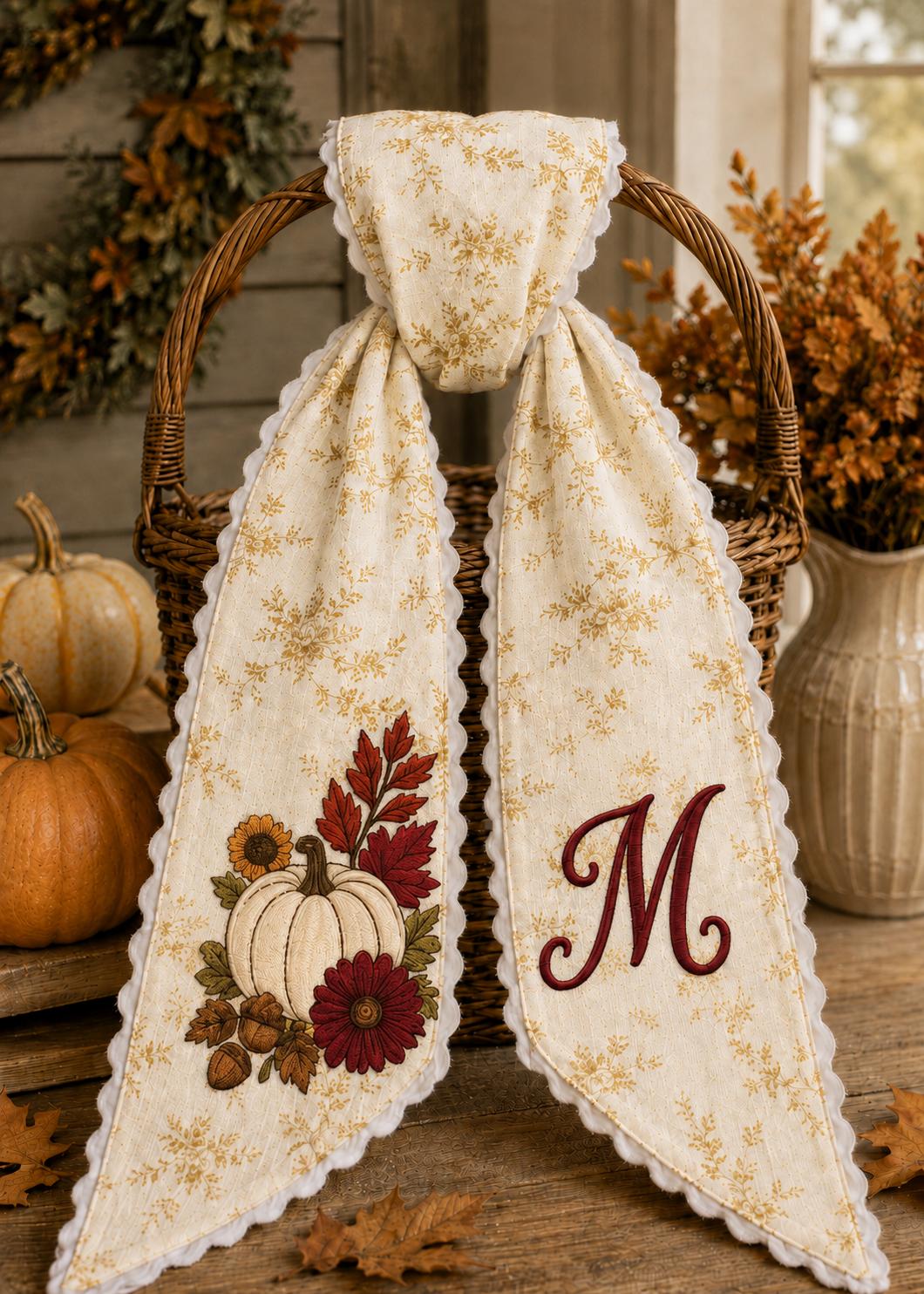 Personalized Embroidery All Season Wreath Sash Bundle with Monogram for Seasonal Front Door Decor and Magnolia Pumpkin Poinsettia Design - photo 3
