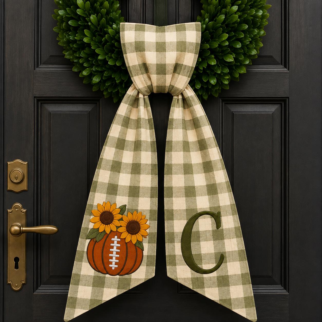 Personalized Embroidery All Season Wreath Sash Bundle with Monogram for Seasonal Front Door Decor and Magnolia Pumpkin Poinsettia Design - photo 7