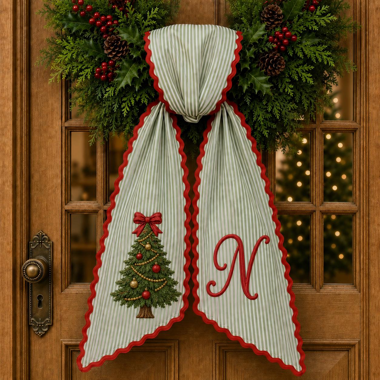 Personalized Embroidery All Season Wreath Sash Bundle with Monogram for Seasonal Front Door Decor and Magnolia Pumpkin Poinsettia Design - photo 12
