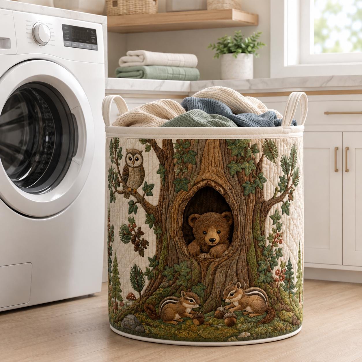 Woodland Quilted Laundry Basket And Storage Hamper for Kids – Forest Fox And Deer Nursery Decorations, Baby Shower Gift, Clothes, Toys - photo 2