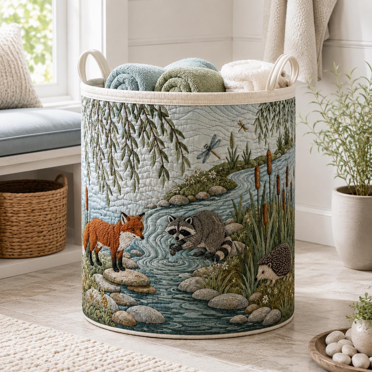 Woodland Quilted Laundry Basket And Storage Hamper for Kids – Forest Fox And Deer Nursery Decorations, Baby Shower Gift, Clothes, Toys - photo 3