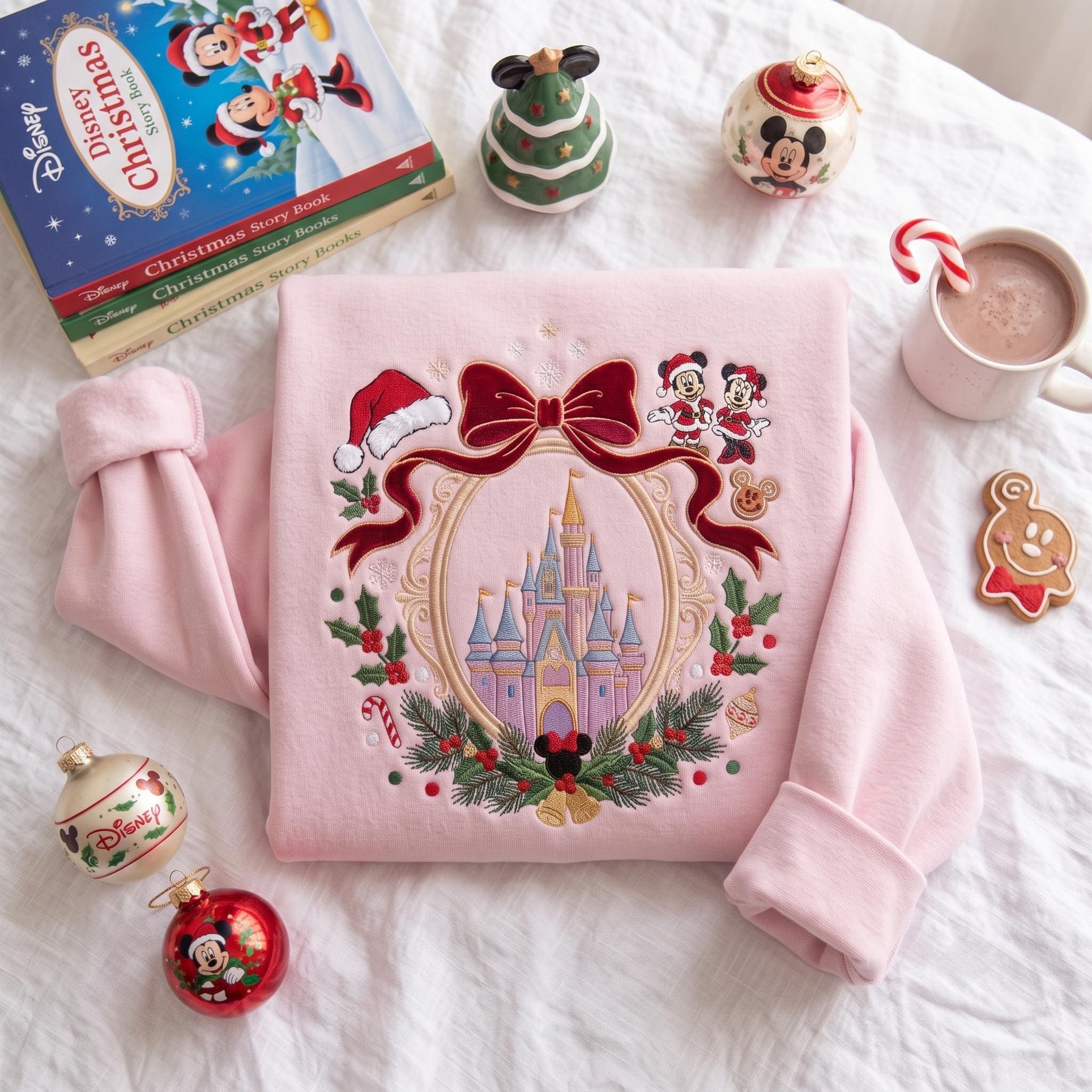 Embroidered Castle Christmas Sweatshirt with a Magical Land Coquette Design – Cute Disney Holiday Trip Crewneck Shirt Gift - photo 1