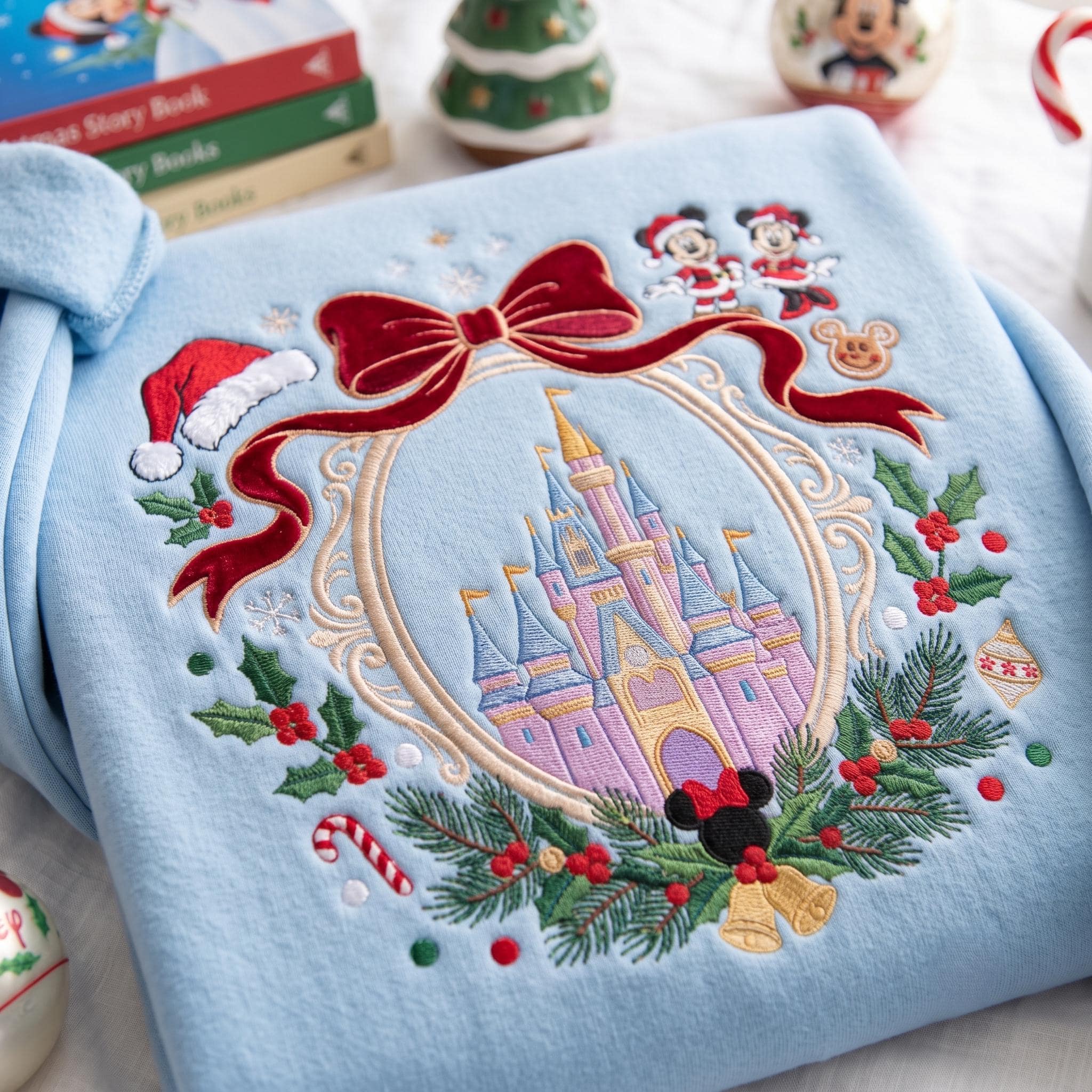 Embroidered Castle Christmas Sweatshirt with a Magical Land Coquette Design – Cute Disney Holiday Trip Crewneck Shirt Gift - photo 2