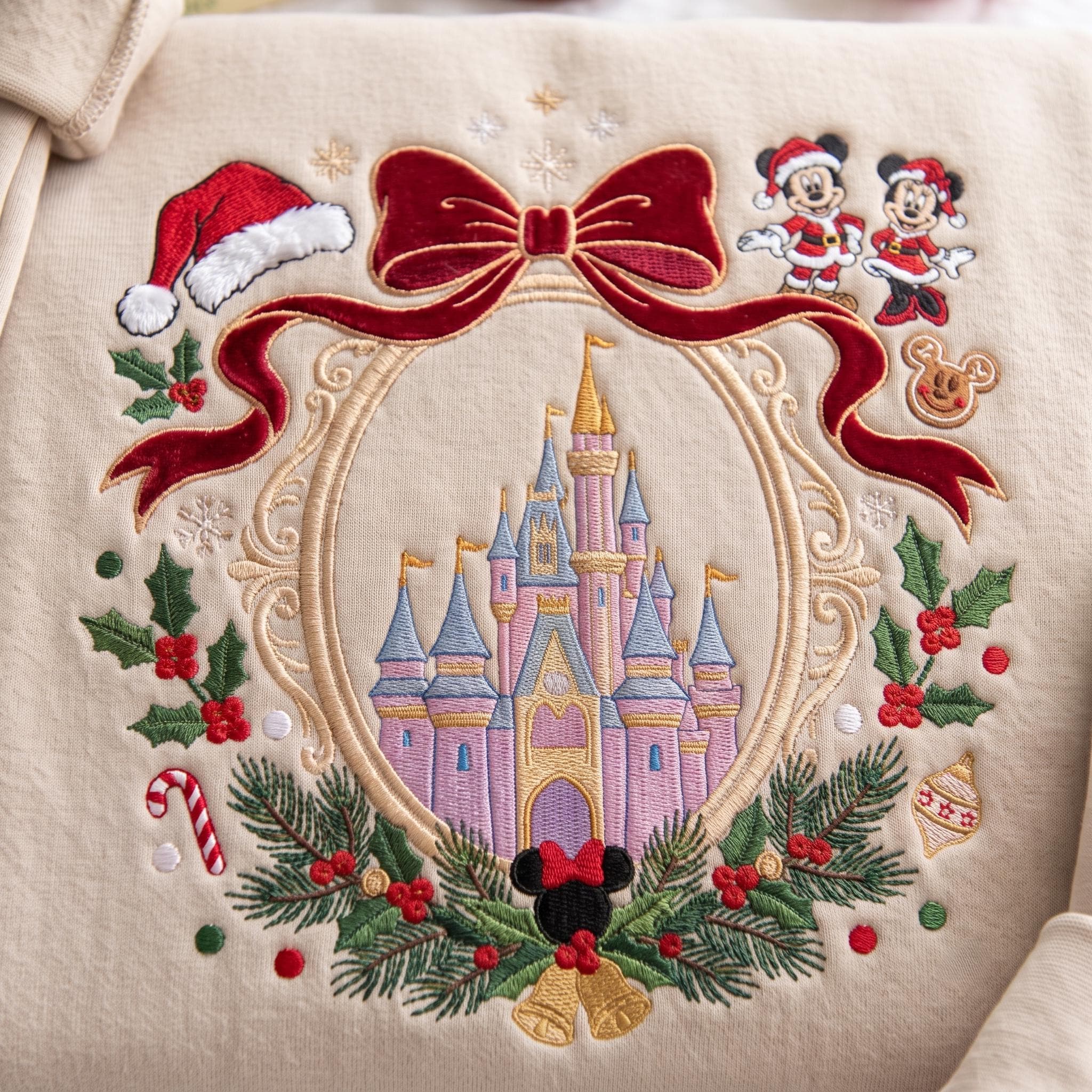 Embroidered Castle Christmas Sweatshirt with a Magical Land Coquette Design – Cute Disney Holiday Trip Crewneck Shirt Gift - photo 4