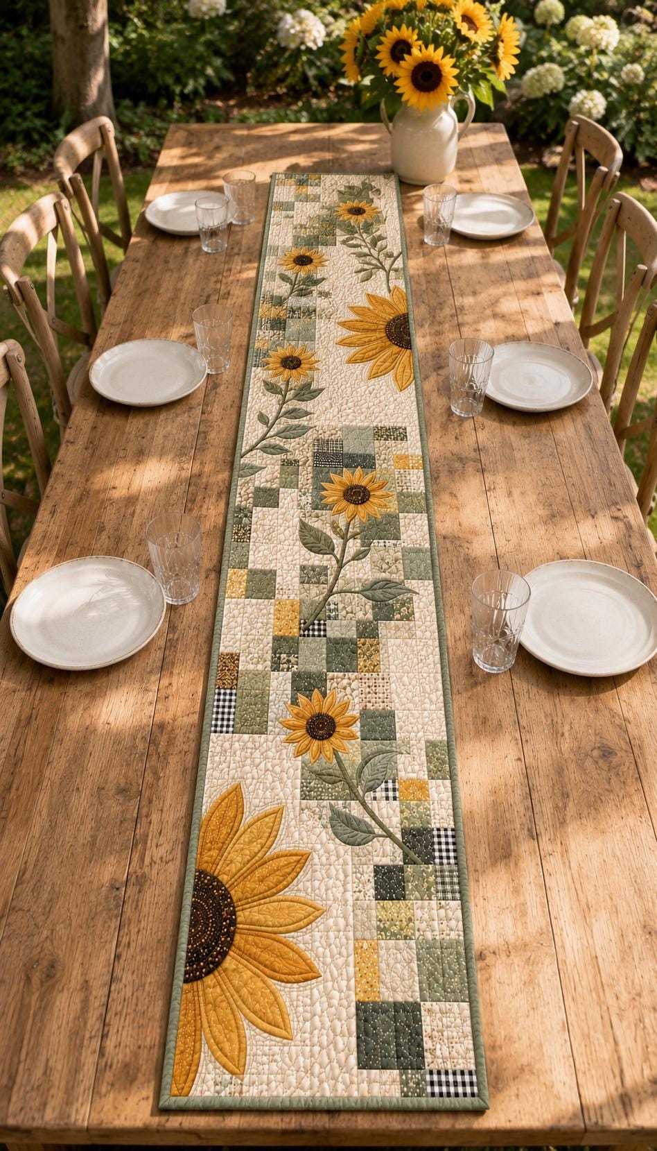 Fall Floral Sunflower Quilted Table Runner – Autumn Farmhouse Dining Table Decor and Thanksgiving Gift