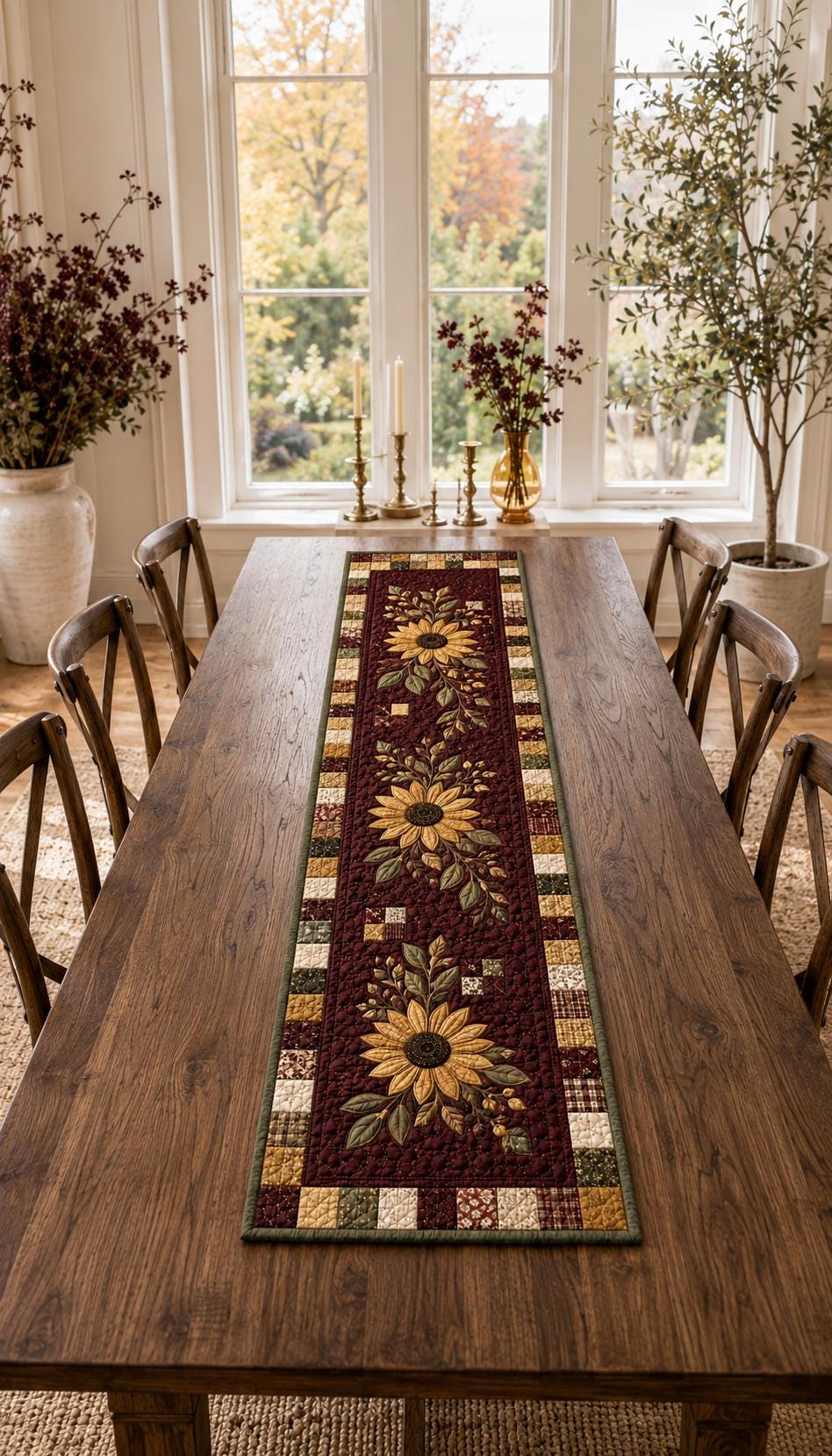 Fall Floral Sunflower Quilted Table Runner – Autumn Farmhouse Dining Table Decor and Thanksgiving Gift - photo 2
