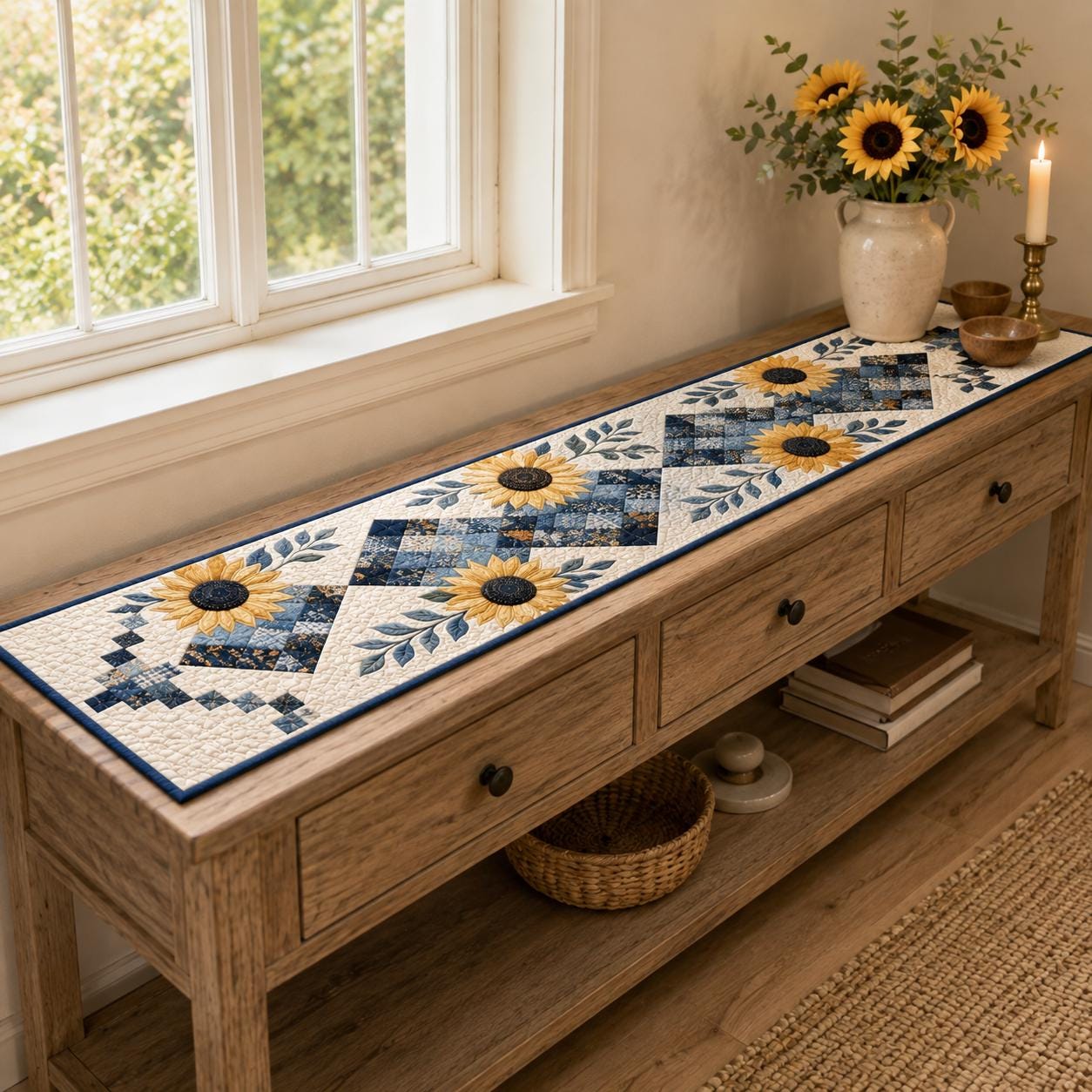 Fall Floral Sunflower Quilted Table Runner – Autumn Farmhouse Dining Table Decor and Thanksgiving Gift - photo 6