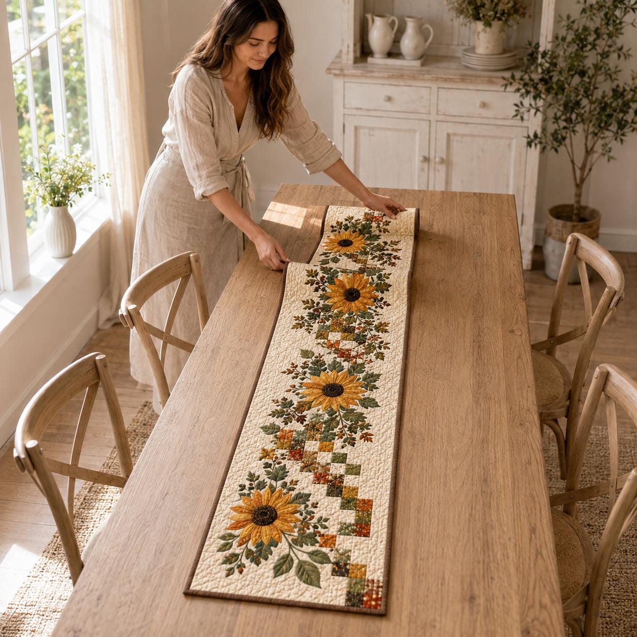 Fall Floral Sunflower Quilted Table Runner – Autumn Farmhouse Dining Table Decor and Thanksgiving Gift - photo 8
