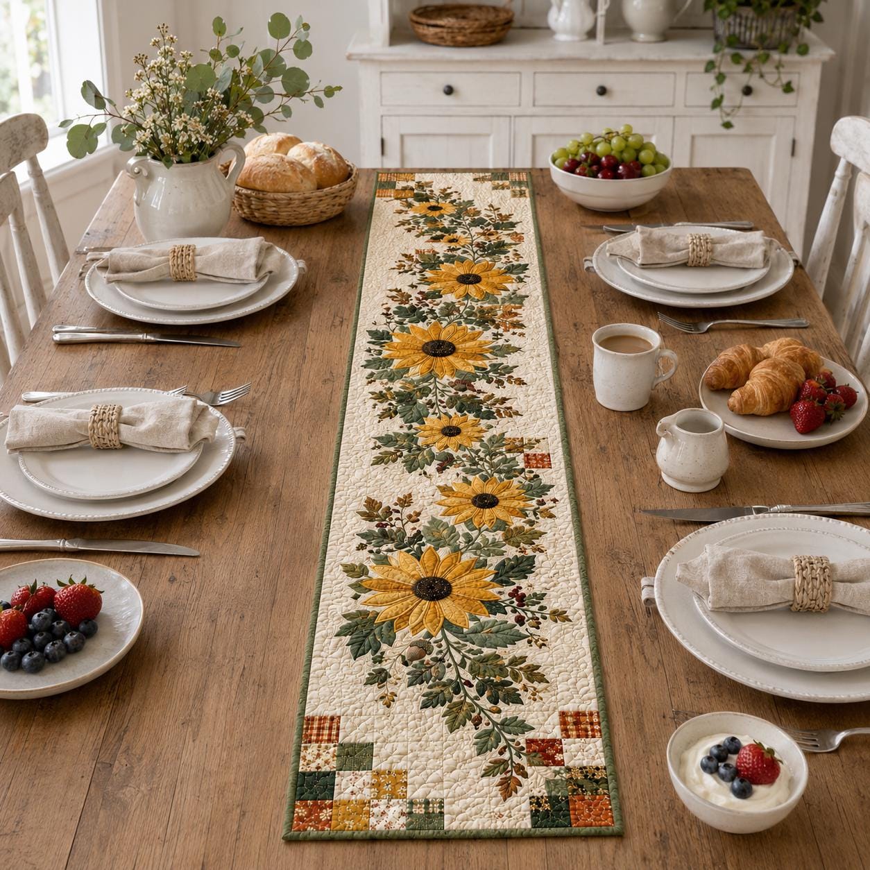 Fall Floral Sunflower Quilted Table Runner – Autumn Farmhouse Dining Table Decor and Thanksgiving Gift - photo 9