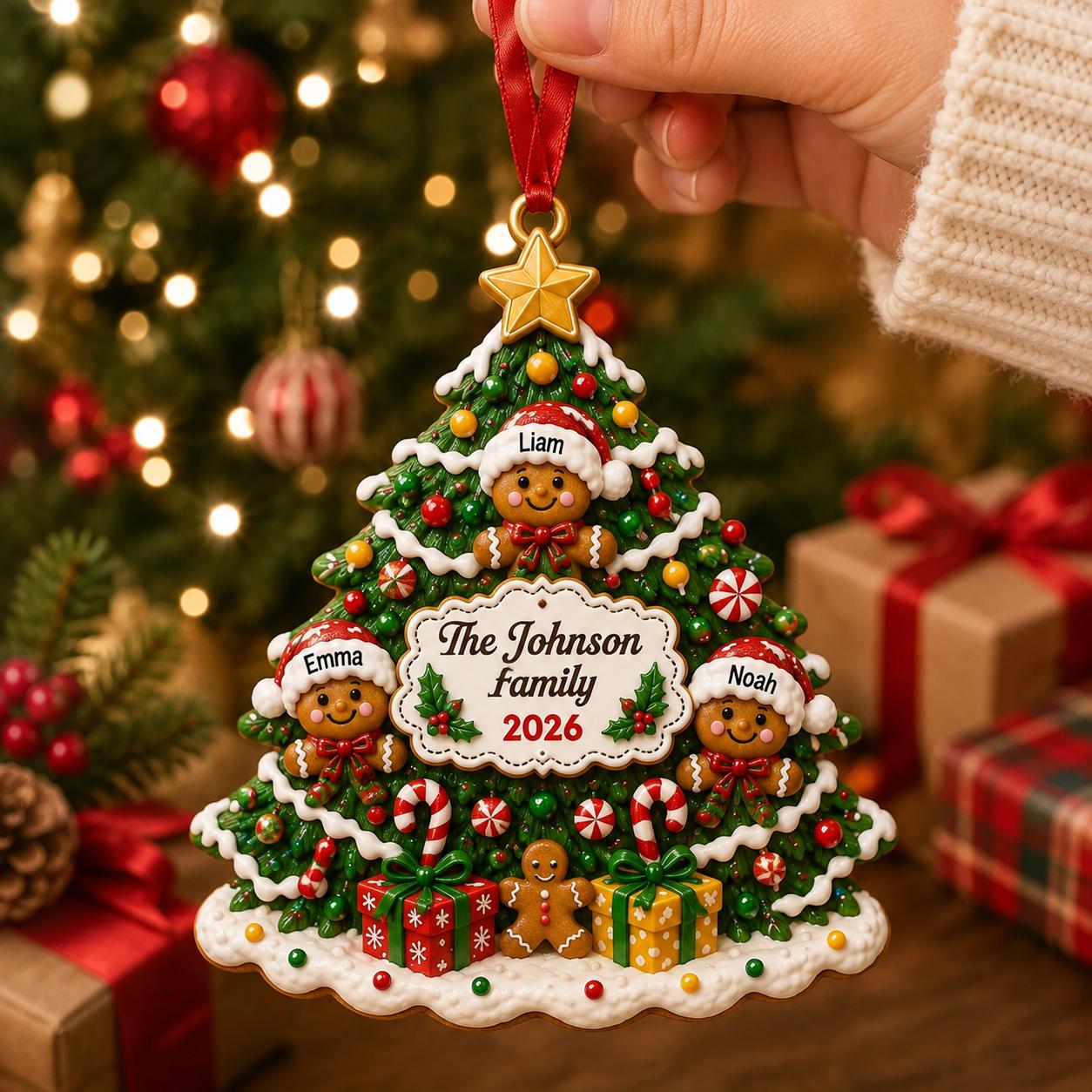 Personalized Family Christmas 3D Ornament 2026 with Custom Family Name and Kids Names Gingerbread Tree Keepsake Holiday Gift
