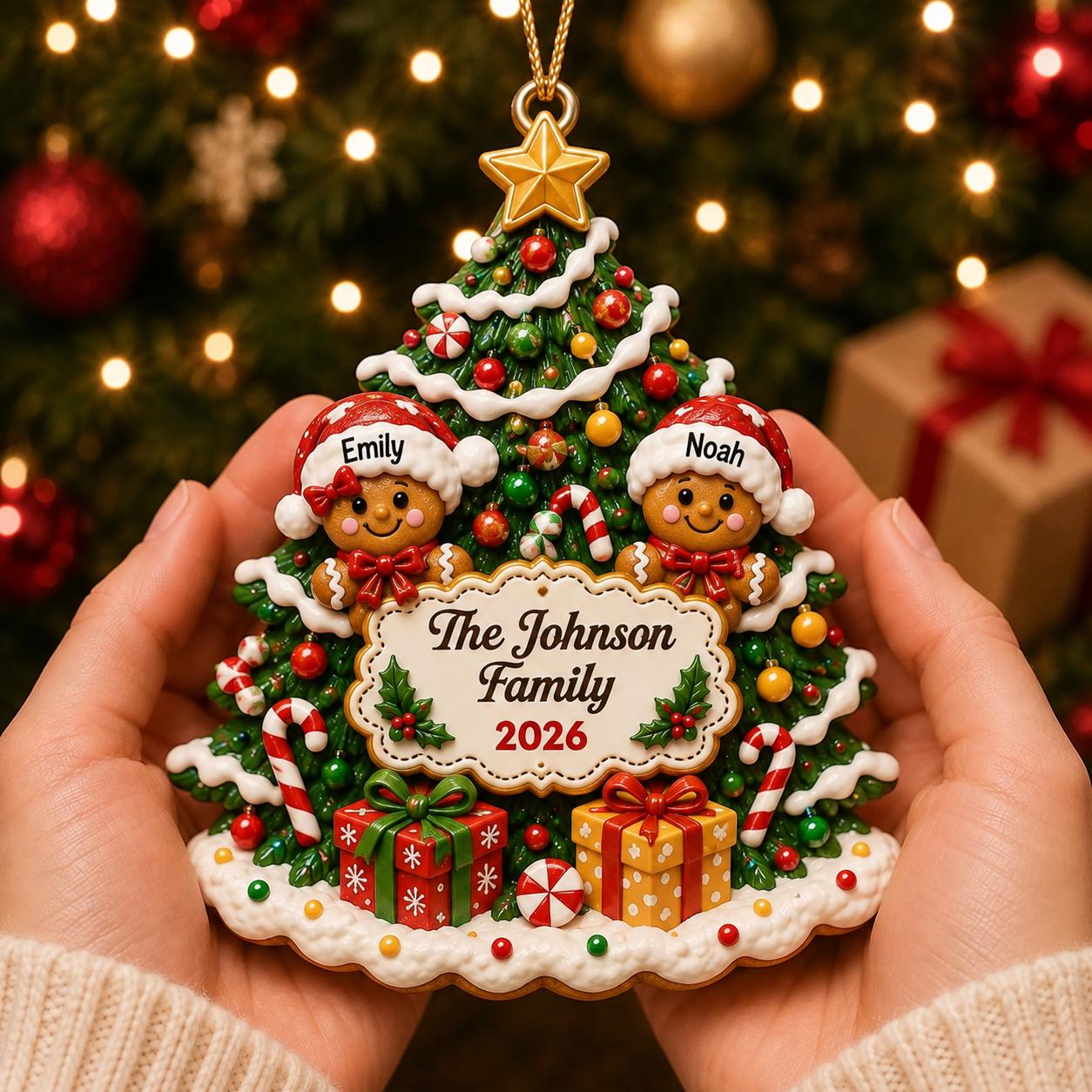 Personalized Family Christmas 3D Ornament 2026 with Custom Family Name and Kids Names Gingerbread Tree Keepsake Holiday Gift - photo 2