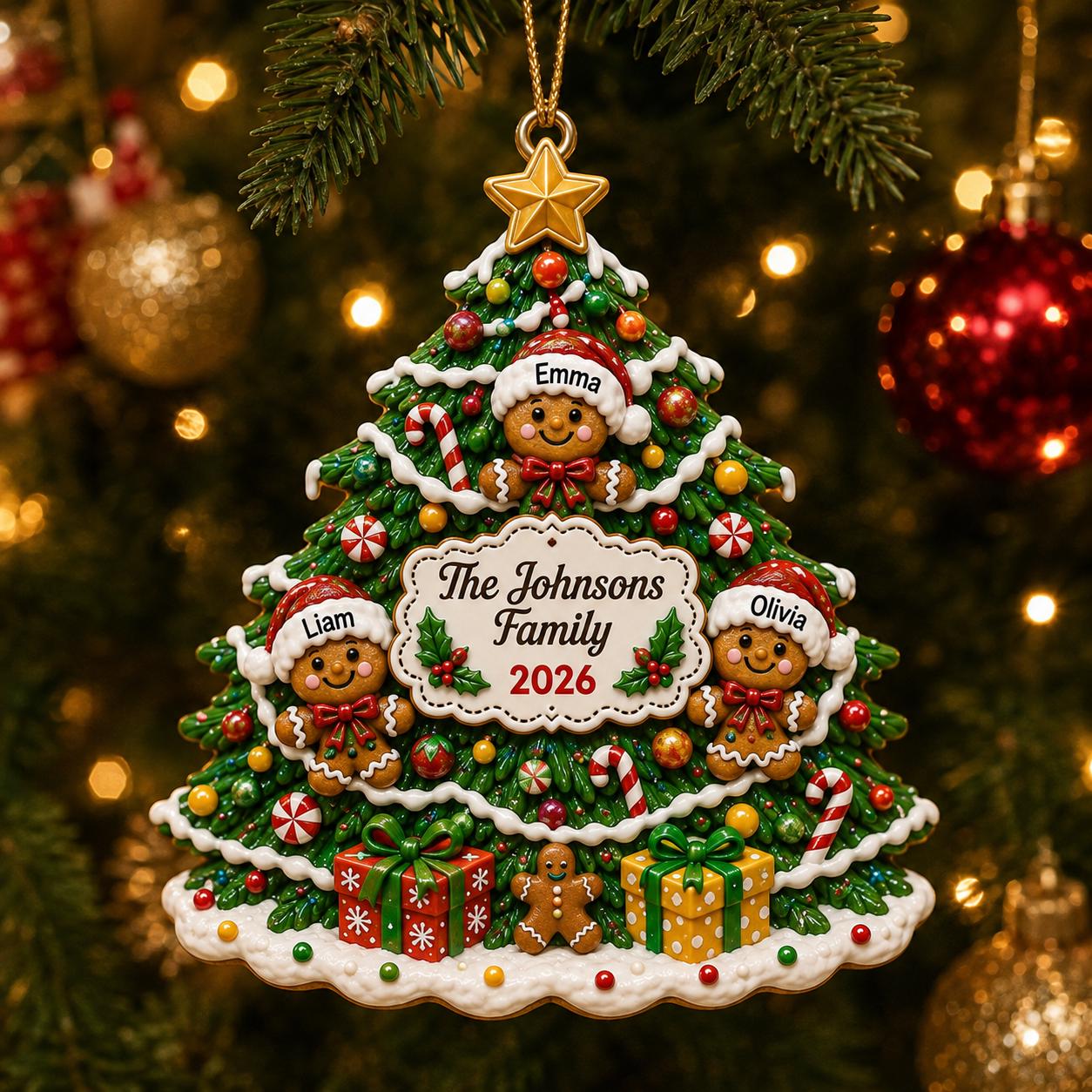 Personalized Family Christmas 3D Ornament 2026 with Custom Family Name and Kids Names Gingerbread Tree Keepsake Holiday Gift - photo 6