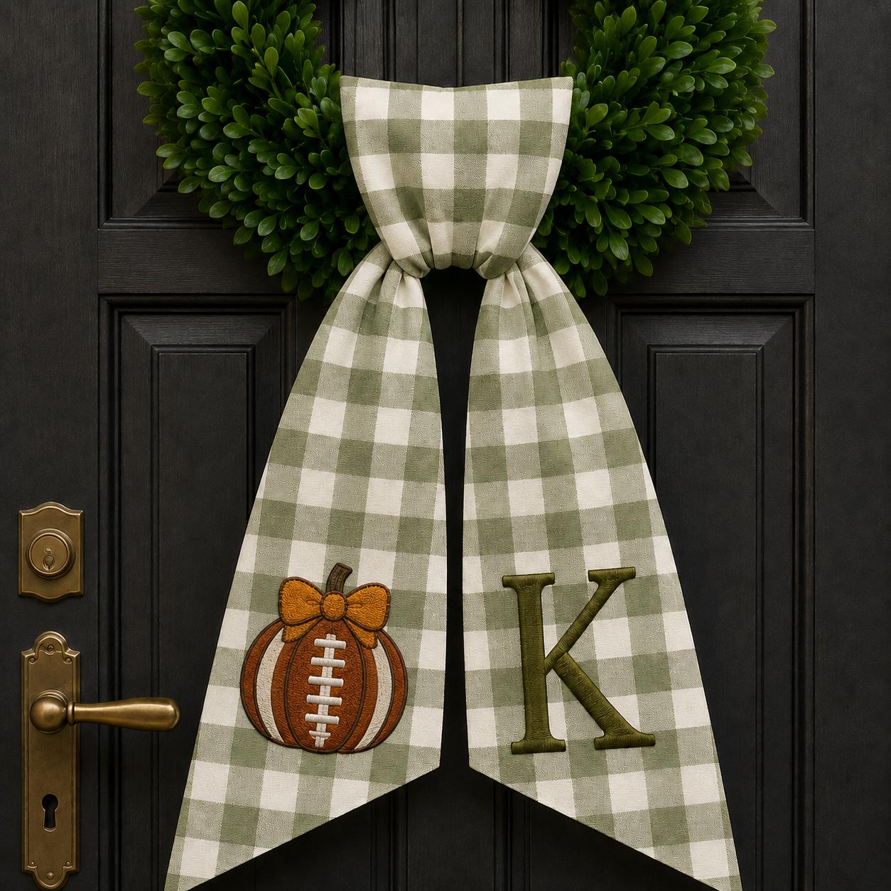 Wreath Sash Personalized Embroidery Bundle with Monogram Seasonal Front Door Decor and Poinsettia Football Spider Floral Wreath Sash Custom Gift - photo 9
