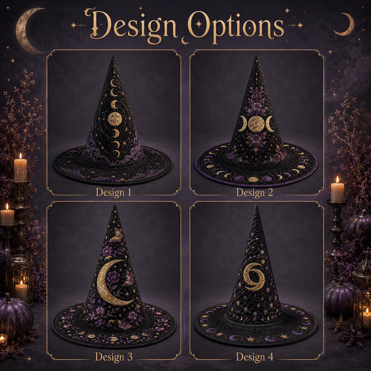 Moon Phase Quilted Witch Hat for Celestial Halloween Decor and Lunar Witchy Table Centerpiece with Mystical Gift for Moon Lovers - photo 3