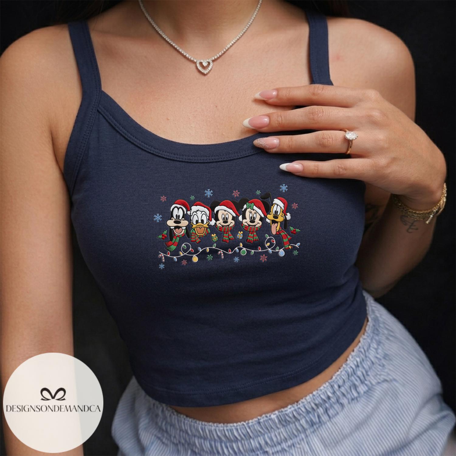 Embroidered Mickey and Friends Christmas Lace Trim Tank Top – Mickey's Very Merry Magic Kingdom WDW Family Crop Tank Shirt - photo 5