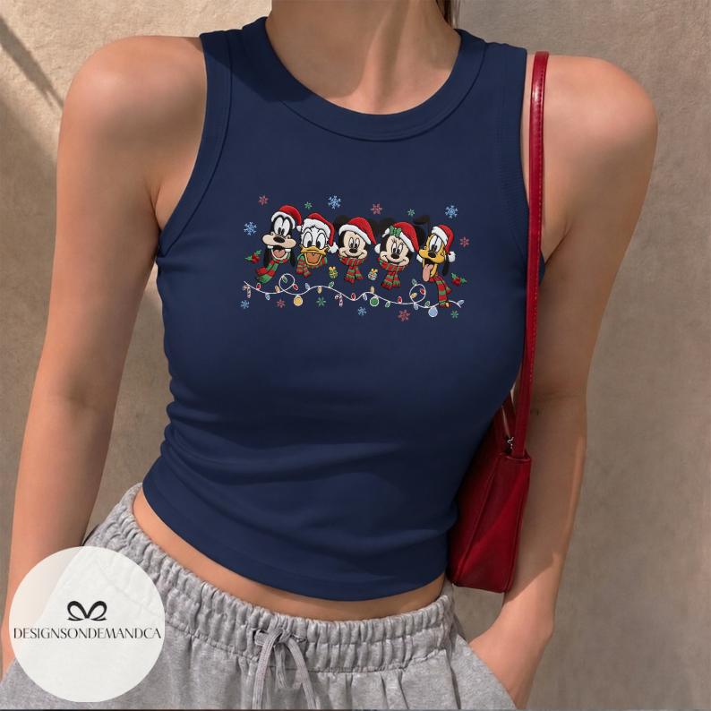 Embroidered Mickey and Friends Christmas Lace Trim Tank Top – Mickey's Very Merry Magic Kingdom WDW Family Crop Tank Shirt - photo 6