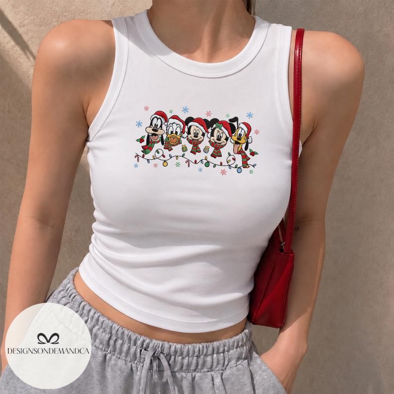 Embroidered Mickey and Friends Christmas Lace Trim Tank Top – Mickey's Very Merry Magic Kingdom WDW Family Crop Tank Shirt - photo 7