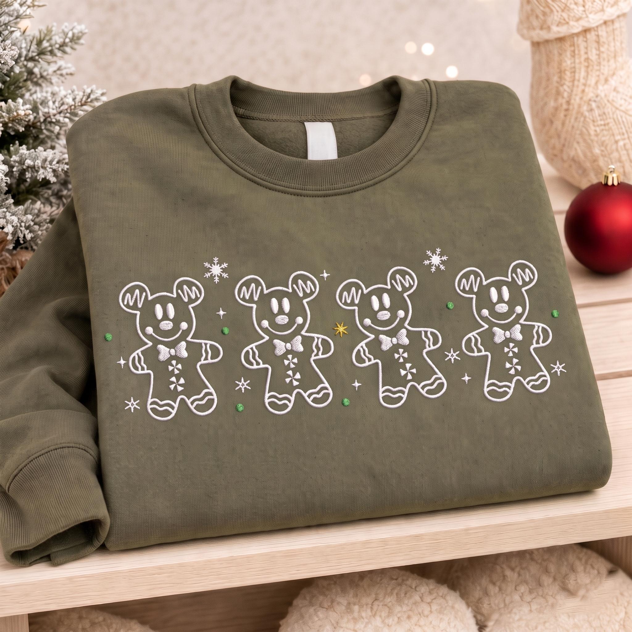 Embroidered Mickey Gingerbread Christmas Quarter Zip Sweatshirt – Cute Disneyland Holiday Shirt and Baker Gift for Park Days - photo 2