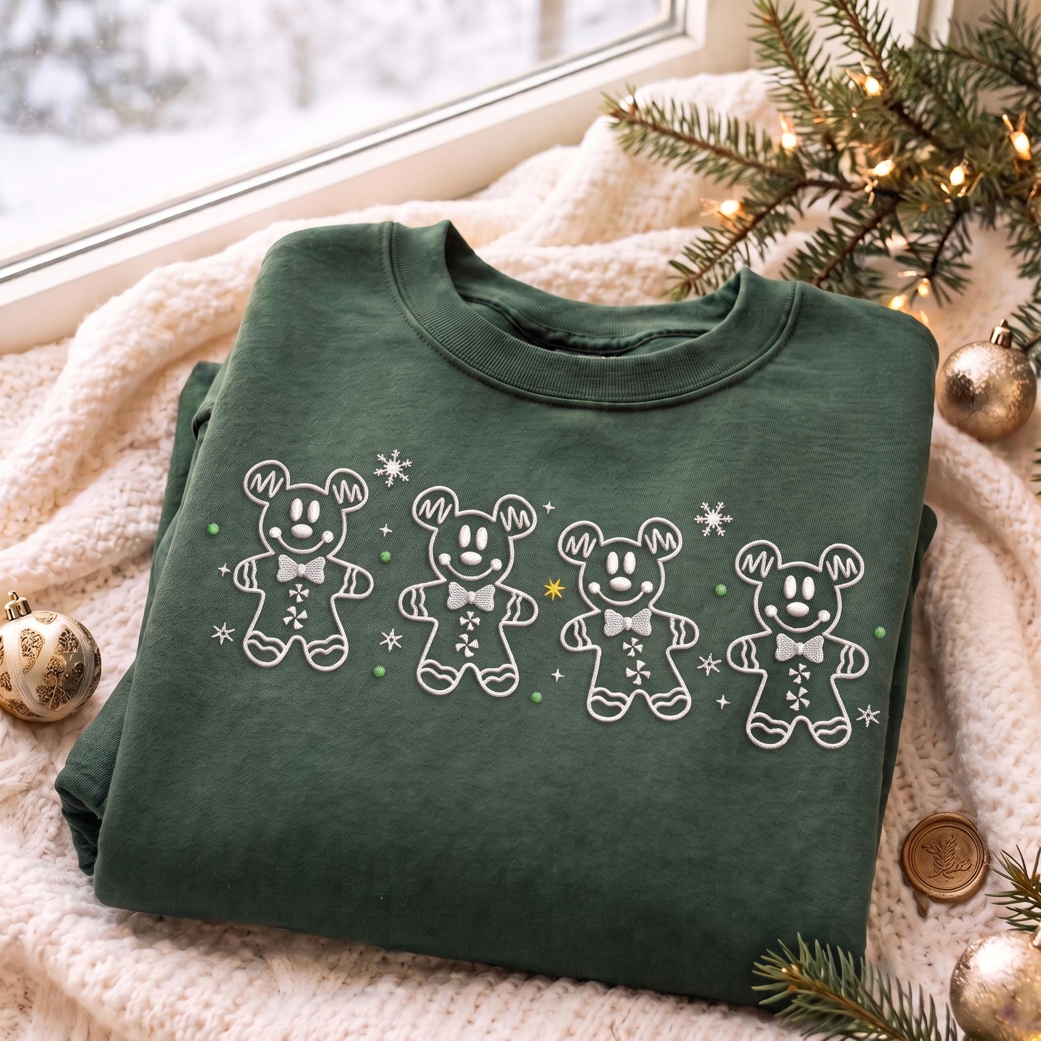 Embroidered Mickey Gingerbread Christmas Quarter Zip Sweatshirt – Cute Disneyland Holiday Shirt and Baker Gift for Park Days - photo 3
