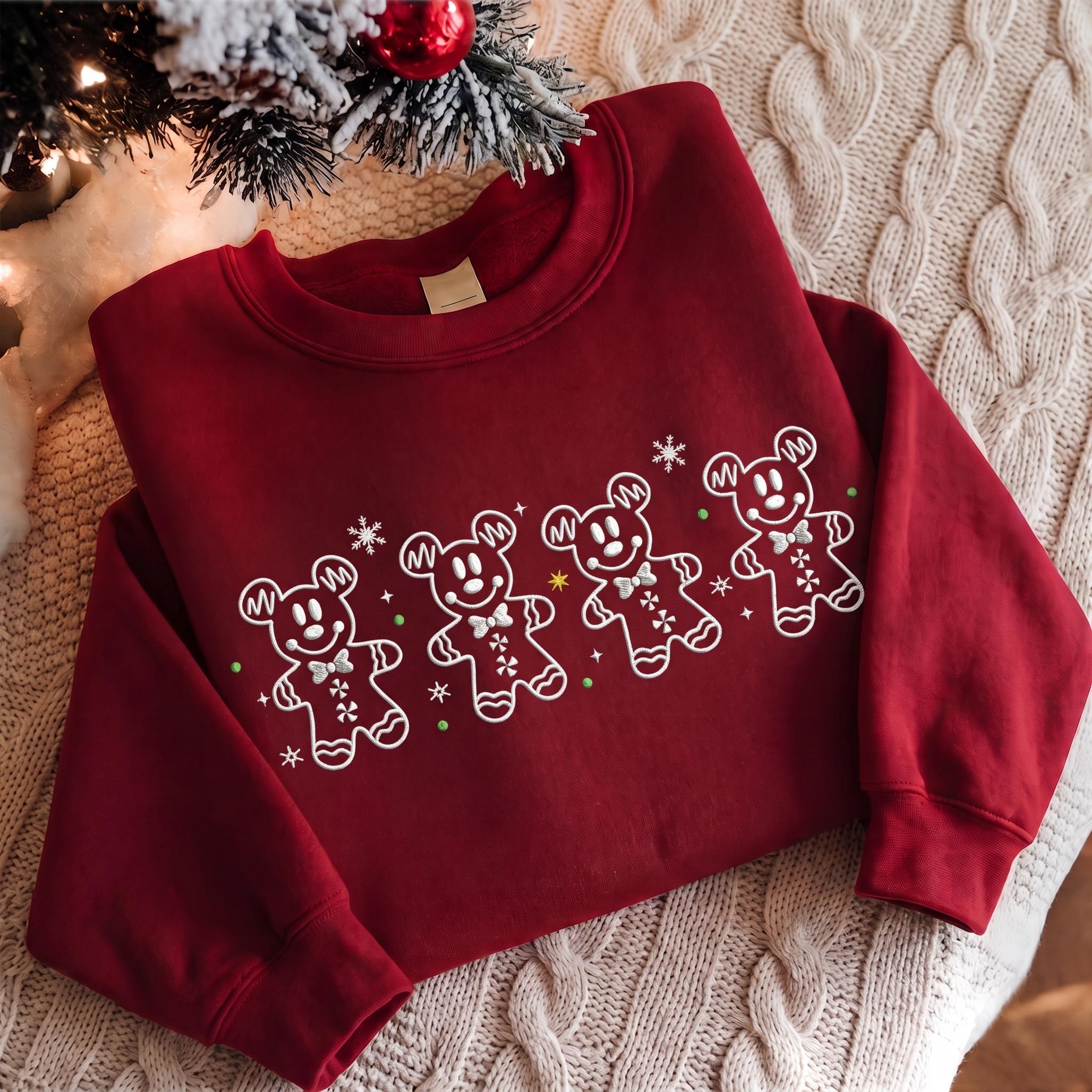 Embroidered Mickey Gingerbread Christmas Quarter Zip Sweatshirt – Cute Disneyland Holiday Shirt and Baker Gift for Park Days - photo 4