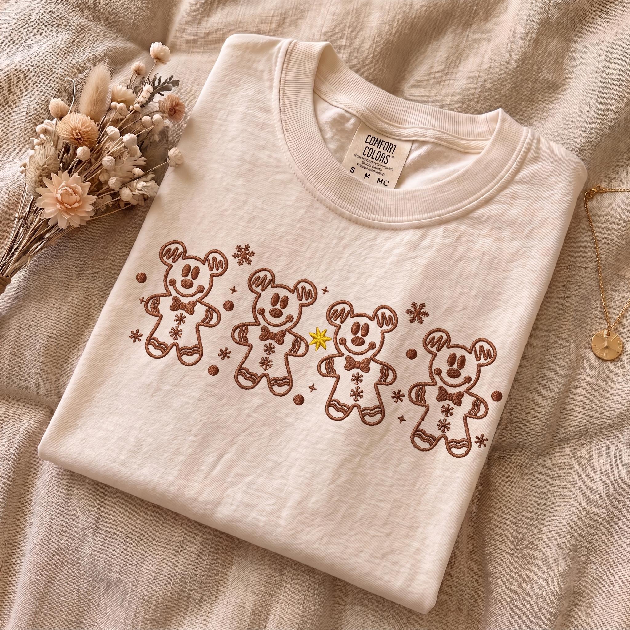 Embroidered Mickey Gingerbread Christmas Quarter Zip Sweatshirt – Cute Disneyland Holiday Shirt and Baker Gift for Park Days - photo 5