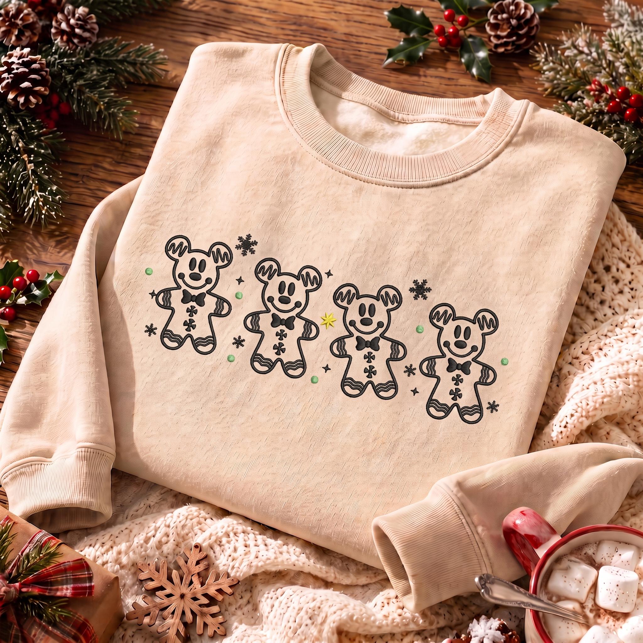 Embroidered Mickey Gingerbread Christmas Quarter Zip Sweatshirt – Cute Disneyland Holiday Shirt and Baker Gift for Park Days - photo 8