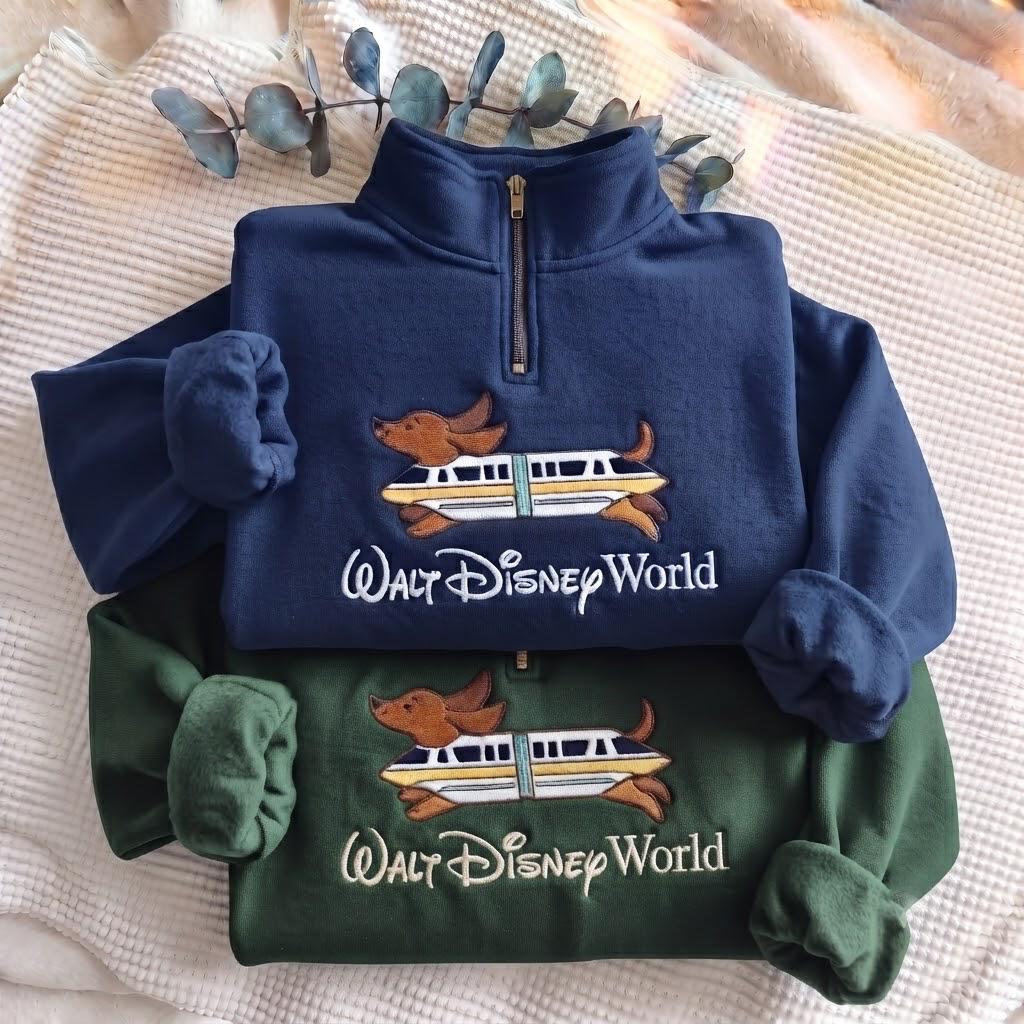 Embroidered Monorail Dachshund Quarter Zip Sweatshirt – Walt Disney World Doxie Pullover and Vacation Theme Park Apparel - photo 2