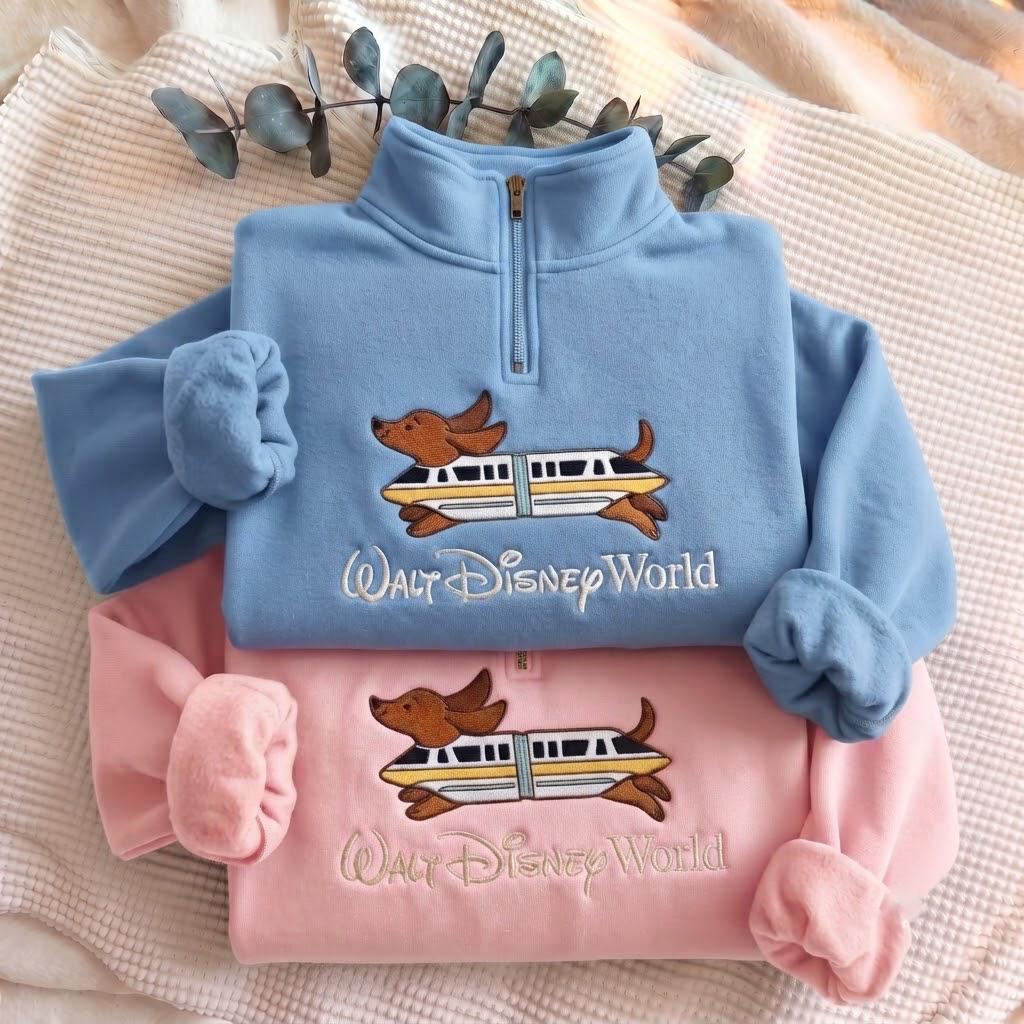 Embroidered Monorail Dachshund Quarter Zip Sweatshirt – Walt Disney World Doxie Pullover and Vacation Theme Park Apparel - photo 3