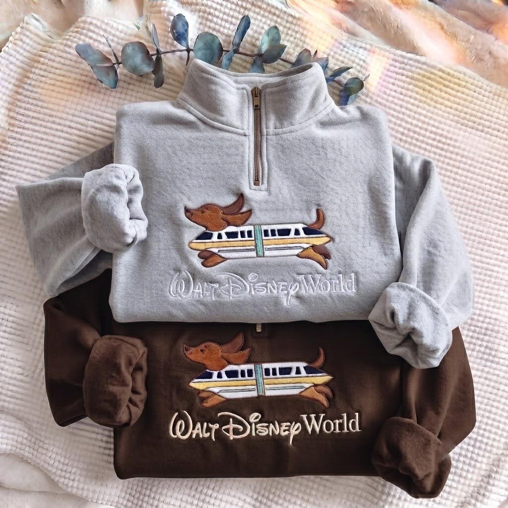 Embroidered Monorail Dachshund Quarter Zip Sweatshirt – Walt Disney World Doxie Pullover and Vacation Theme Park Apparel - photo 4