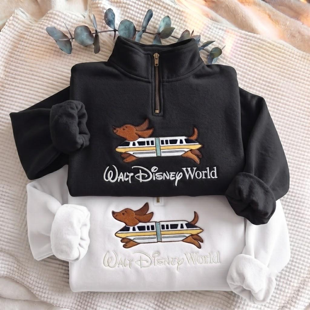 Embroidered Monorail Dachshund Quarter Zip Sweatshirt – Walt Disney World Doxie Pullover and Vacation Theme Park Apparel - photo 5