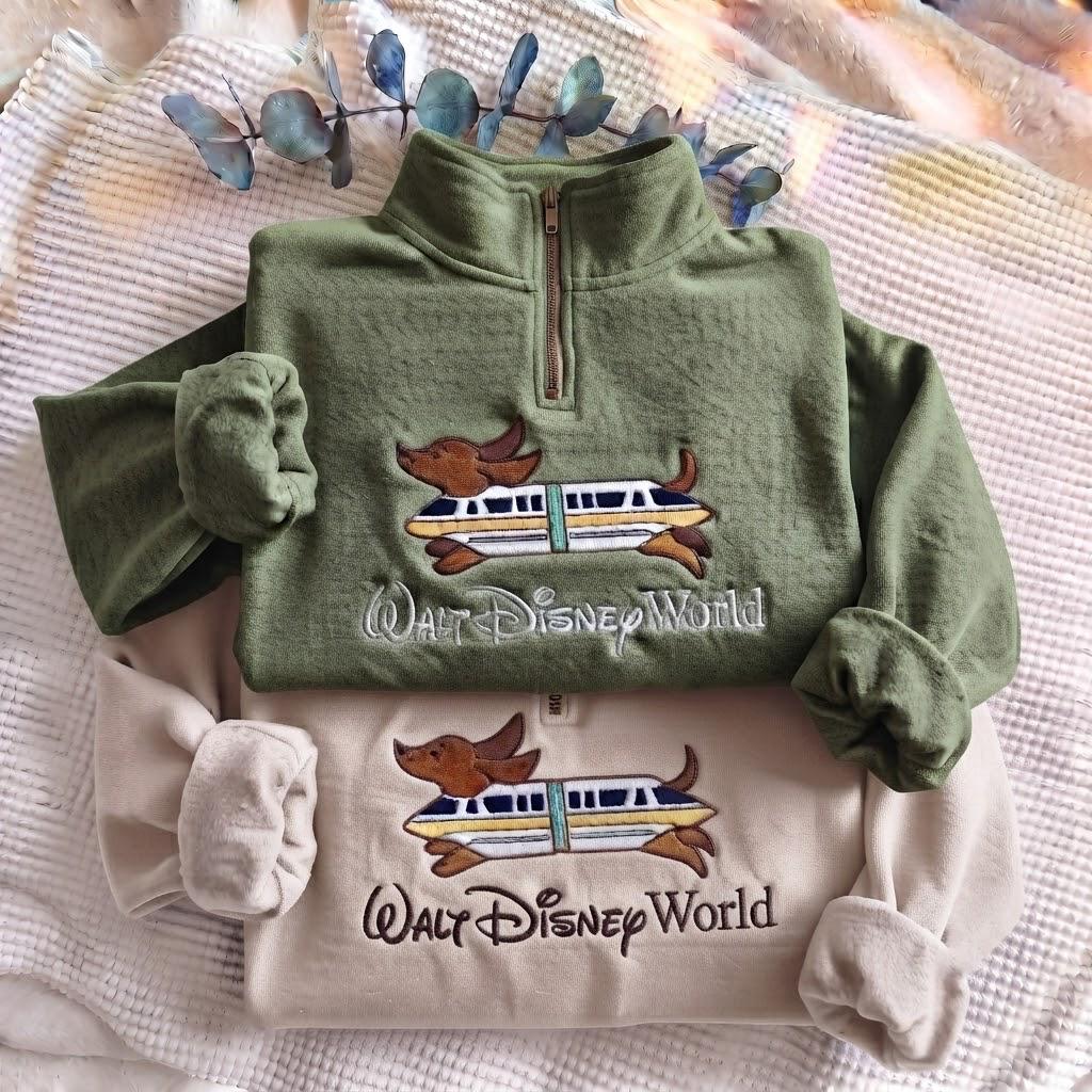Embroidered Monorail Dachshund Quarter Zip Sweatshirt – Walt Disney World Doxie Pullover and Vacation Theme Park Apparel - photo 6
