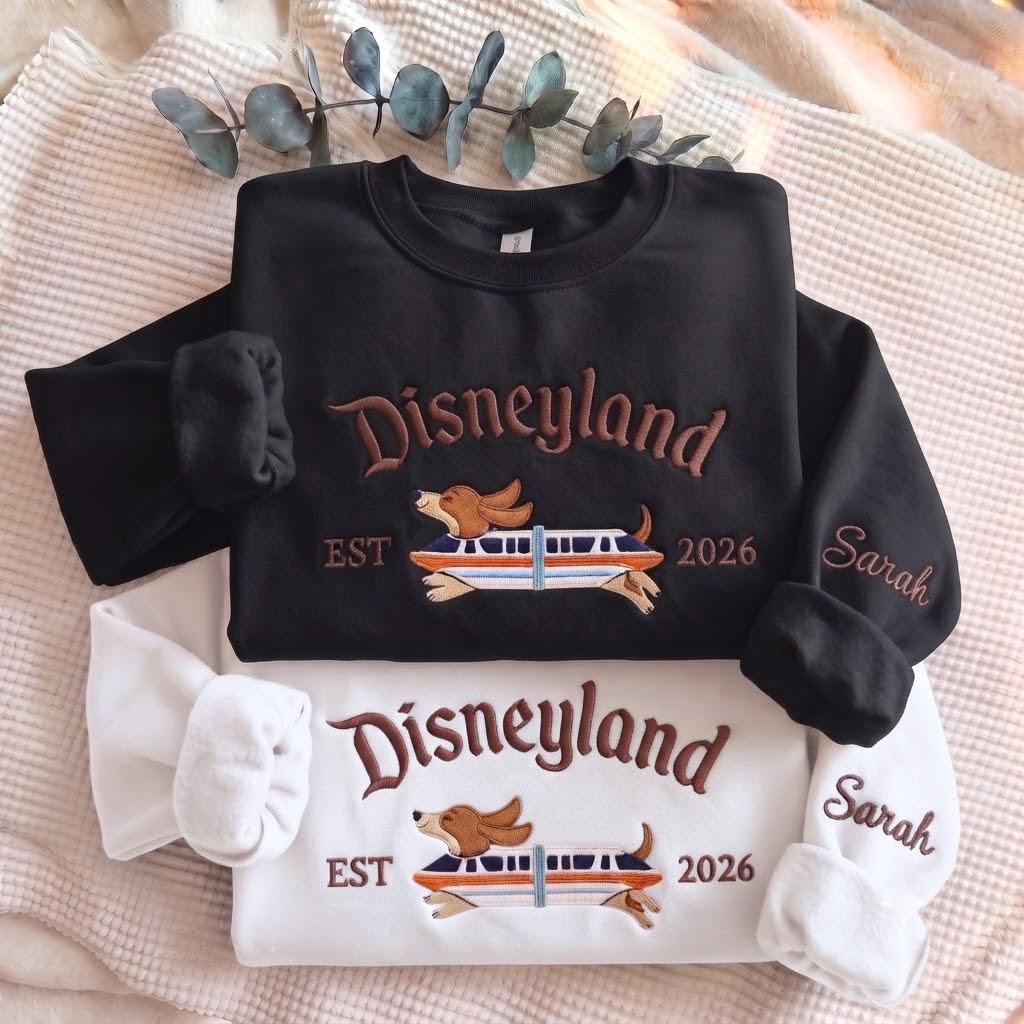 Custom Embroidered Doxie Monorail Disneyland Sweatshirt – Personalized Wiener Dog Pullover and Theme Park Apparel - photo 2
