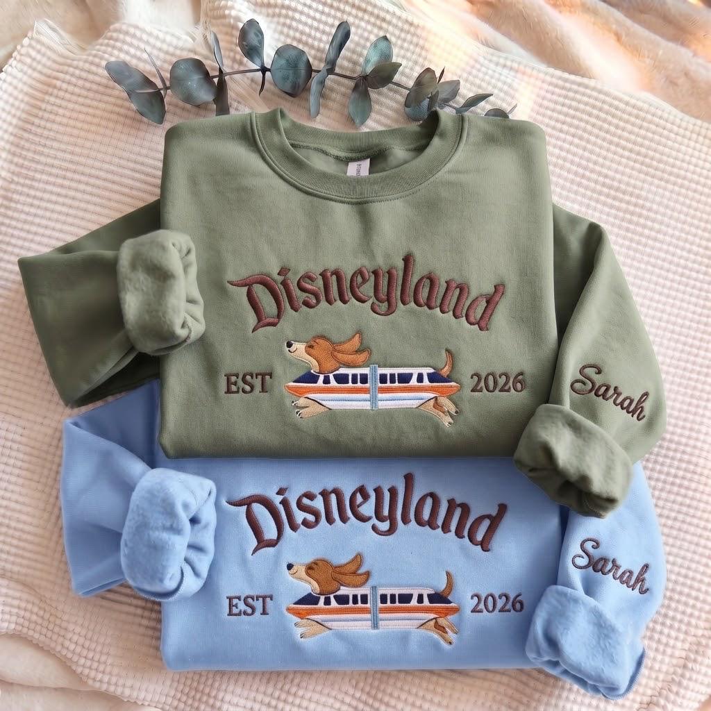 Custom Embroidered Doxie Monorail Disneyland Sweatshirt – Personalized Wiener Dog Pullover and Theme Park Apparel - photo 3