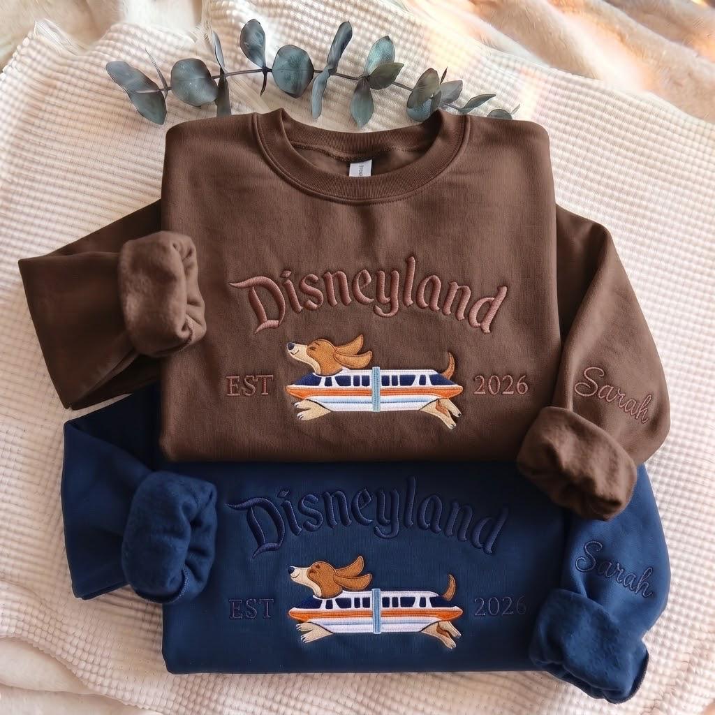 Custom Embroidered Doxie Monorail Disneyland Sweatshirt – Personalized Wiener Dog Pullover and Theme Park Apparel - photo 4