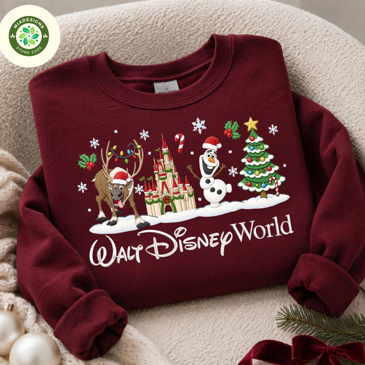 Embroidered Walt Disney World Christmas Sweatshirt with Frozen Olaf and Sven – Very Merry Family Matching Holiday Crewneck Shirt and Tee