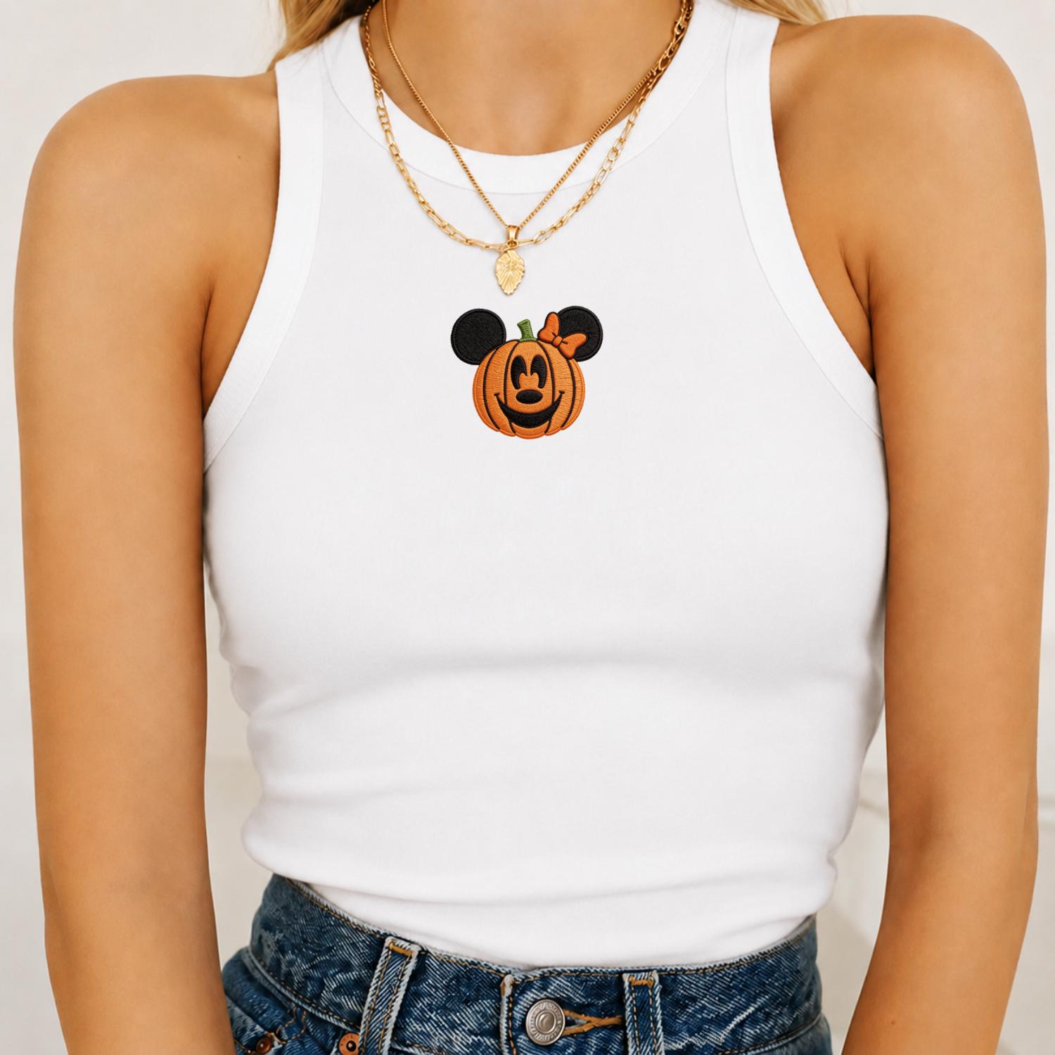 Embroidered Minnie Mouse Pumpkin Halloween Tank Top and Shirt – Cute Disney Spooky Season Women Outfit Tee and Gift for Her