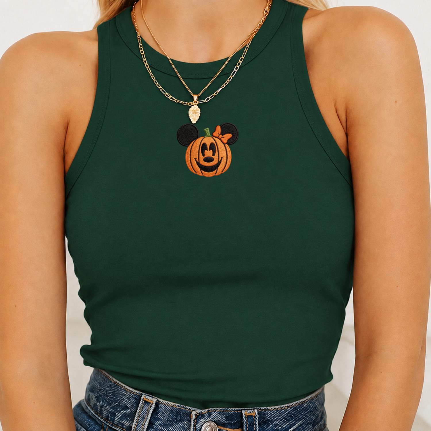 Embroidered Minnie Mouse Pumpkin Halloween Tank Top and Shirt – Cute Disney Spooky Season Women Outfit Tee and Gift for Her - photo 2