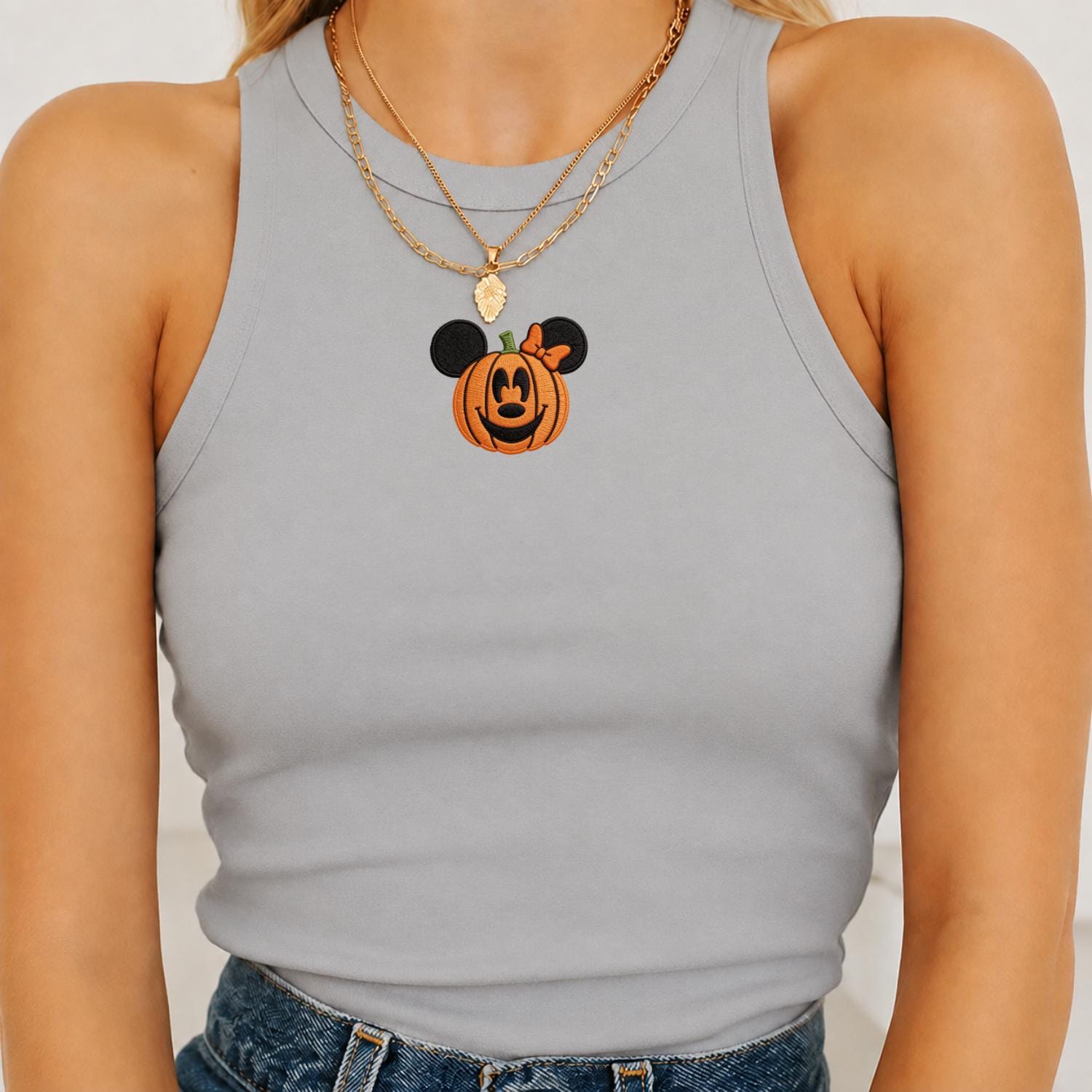 Embroidered Minnie Mouse Pumpkin Halloween Tank Top and Shirt – Cute Disney Spooky Season Women Outfit Tee and Gift for Her - photo 3